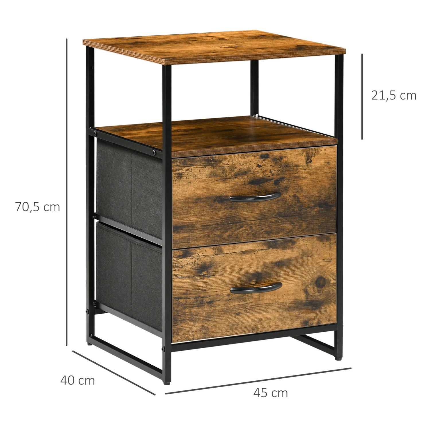 Northio Kommode, Aufbewahrungsschrank mit Faltbaren Stoff-Schubladen, Regal im Industrie-Stil, Beistellschrank für Wohnzimmer, Rustikal-Braun Aosom