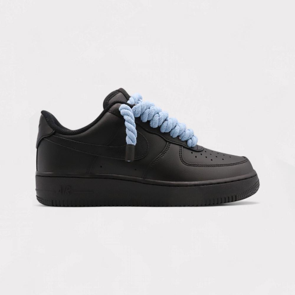 NIKE Air Force 1 Black - Rope Lace Light Blue