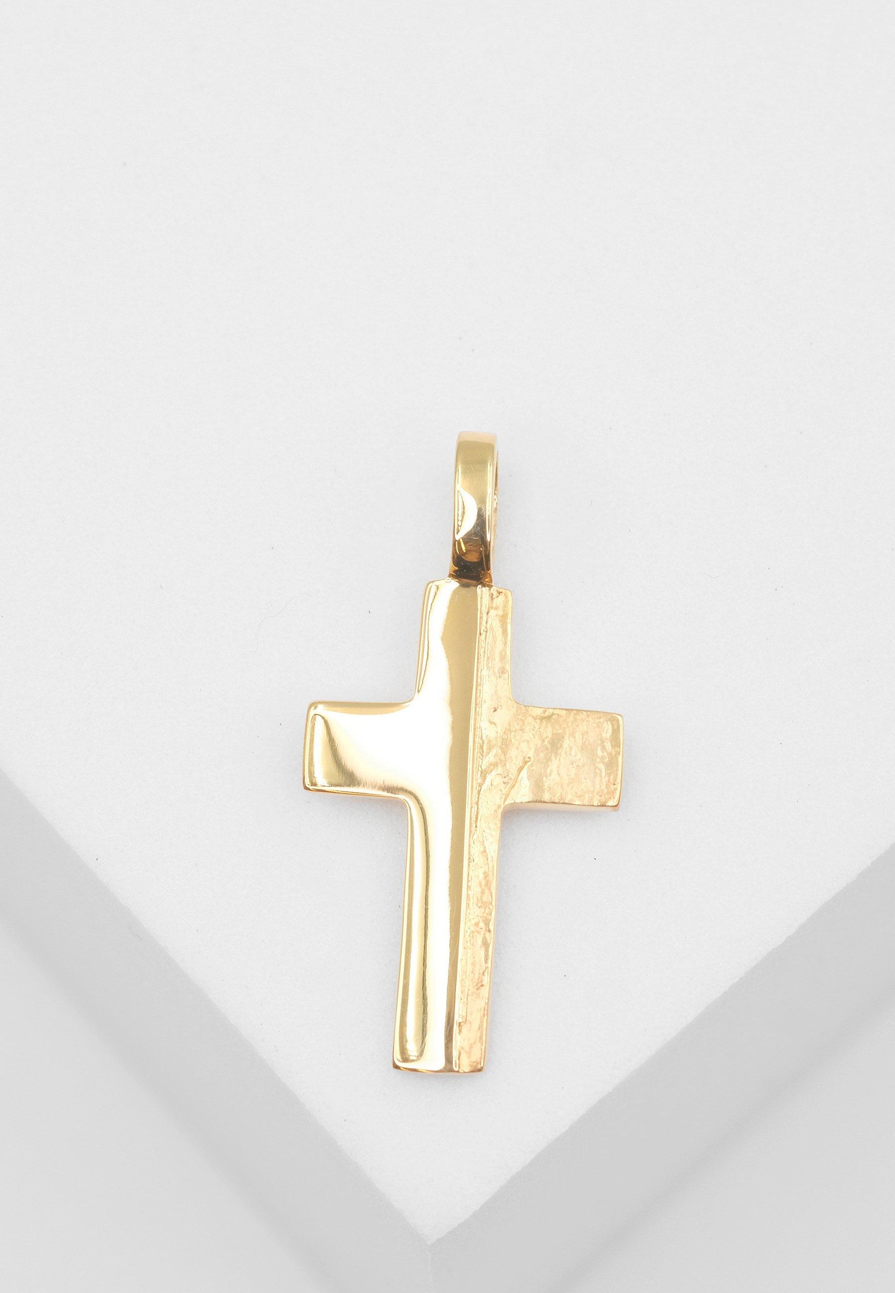 MUAU Schmuck Anhänger Kreuz Gelbgold 750/18K strukturiert, 23x12mm
