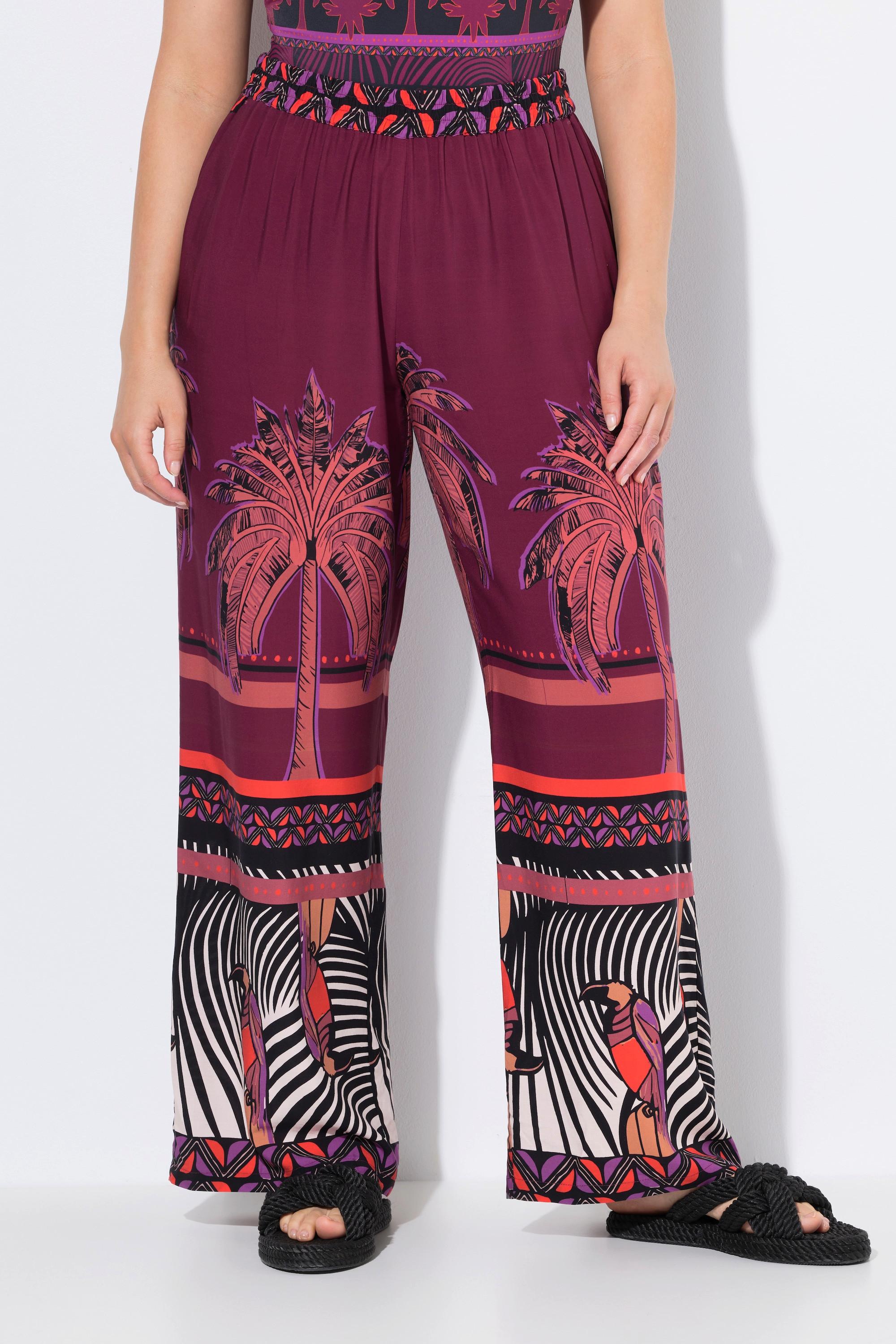 Ulla Popken Palazzohose, Palmen, weites Bein, Elastikbund