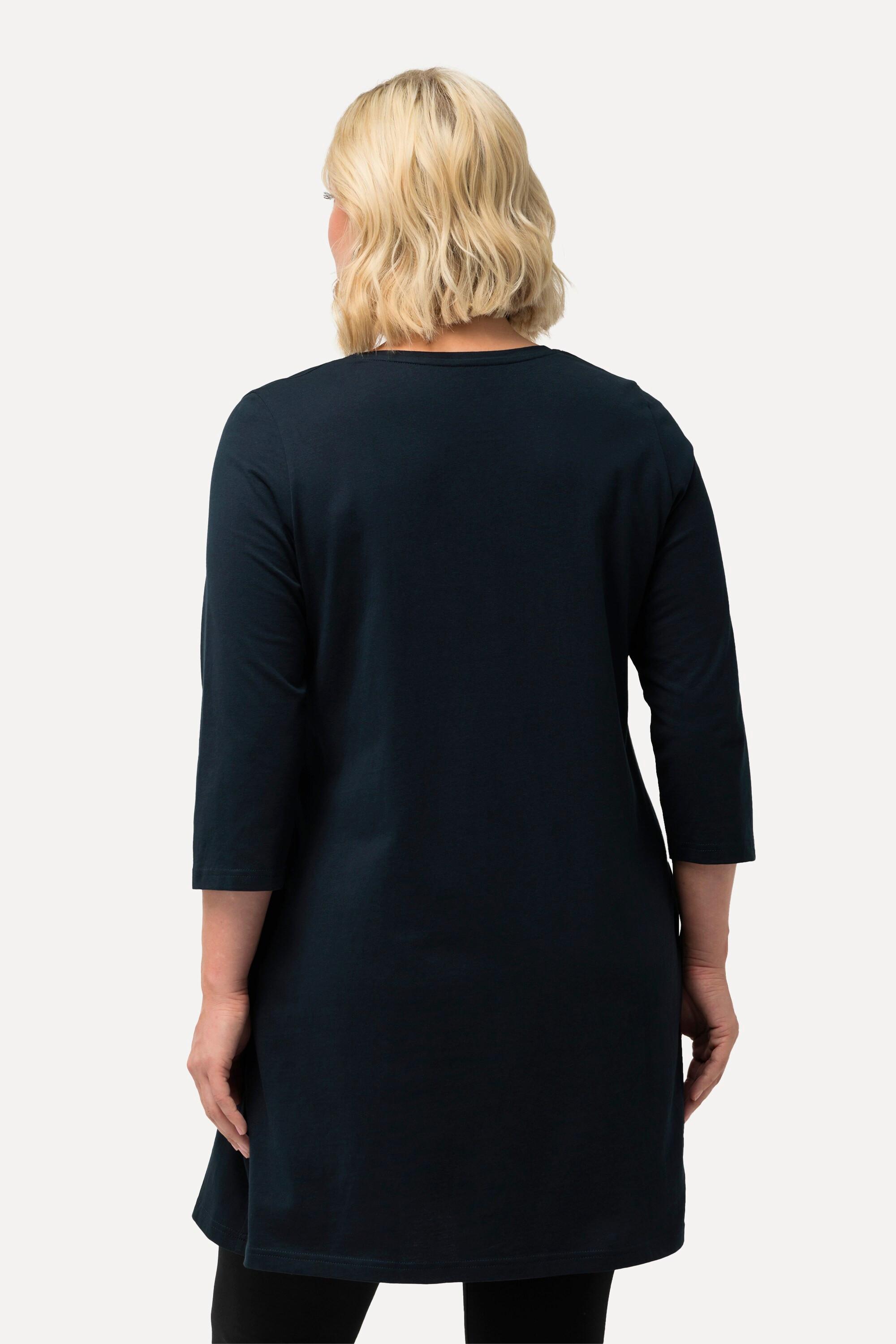 Ulla Popken Longshirt Ziernähte A-Linie V-Ausschnitt 3/4-Arm