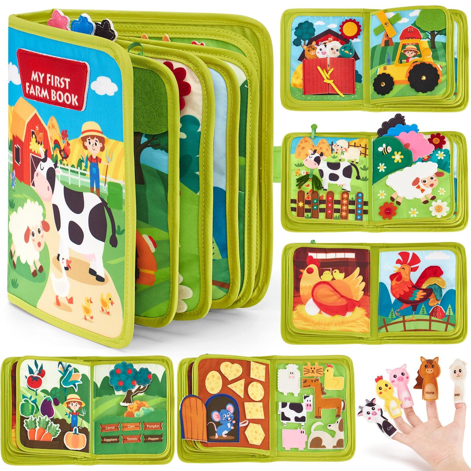 Activity-board Quiet Book mit Bauernhof-Thema, 20 in 1 Busy Board aus weichem Filz Buch für frühe Bildung, Feinmotorik, sensorische Fähigkeiten