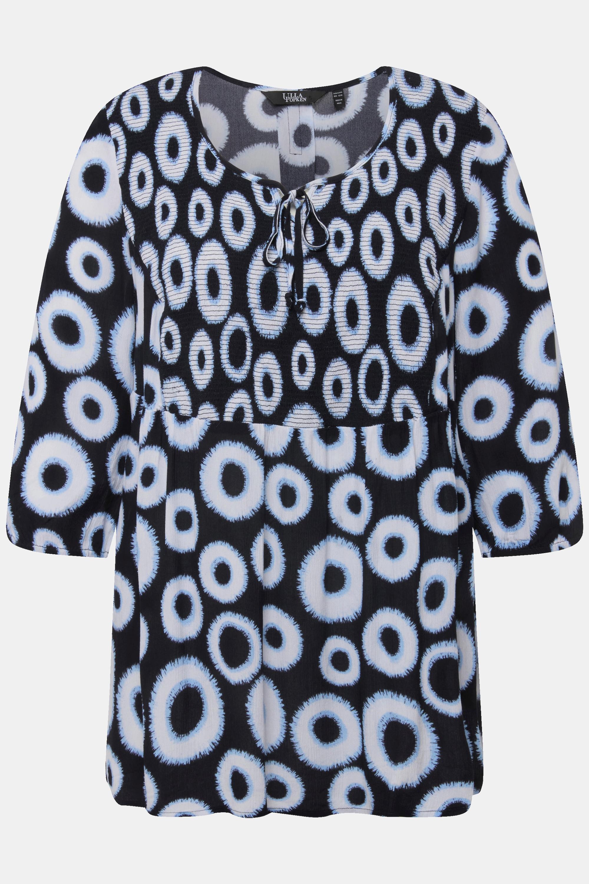 Ulla Popken Smokbluse Kreise A-Linie Rundhals 3/4-Arm