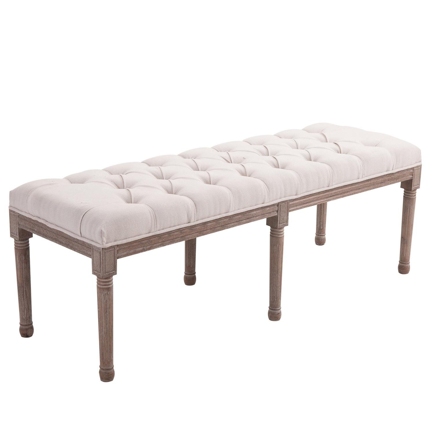 Northio Polsterbank Sitzbank Lounge Sitzhocker, Vintage Retro Mit Knöpfen, Leinen + Holz, Beige, 142X47X51Cm
