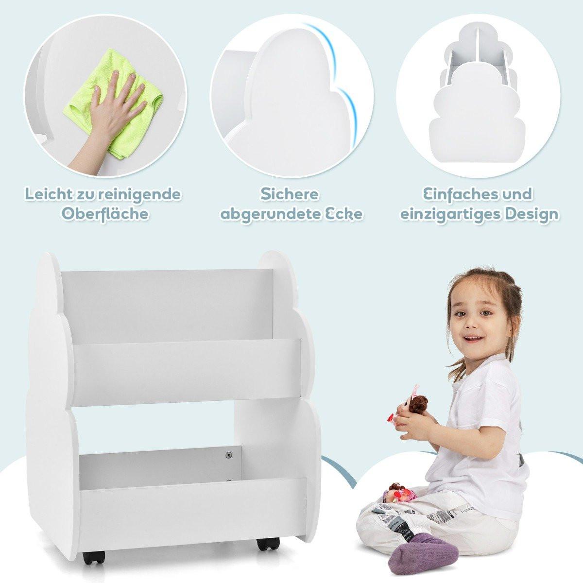 Northix Kinder-Bücherregal auf Rollen Kinderregal mit Geräumigem Stauraum Weiß