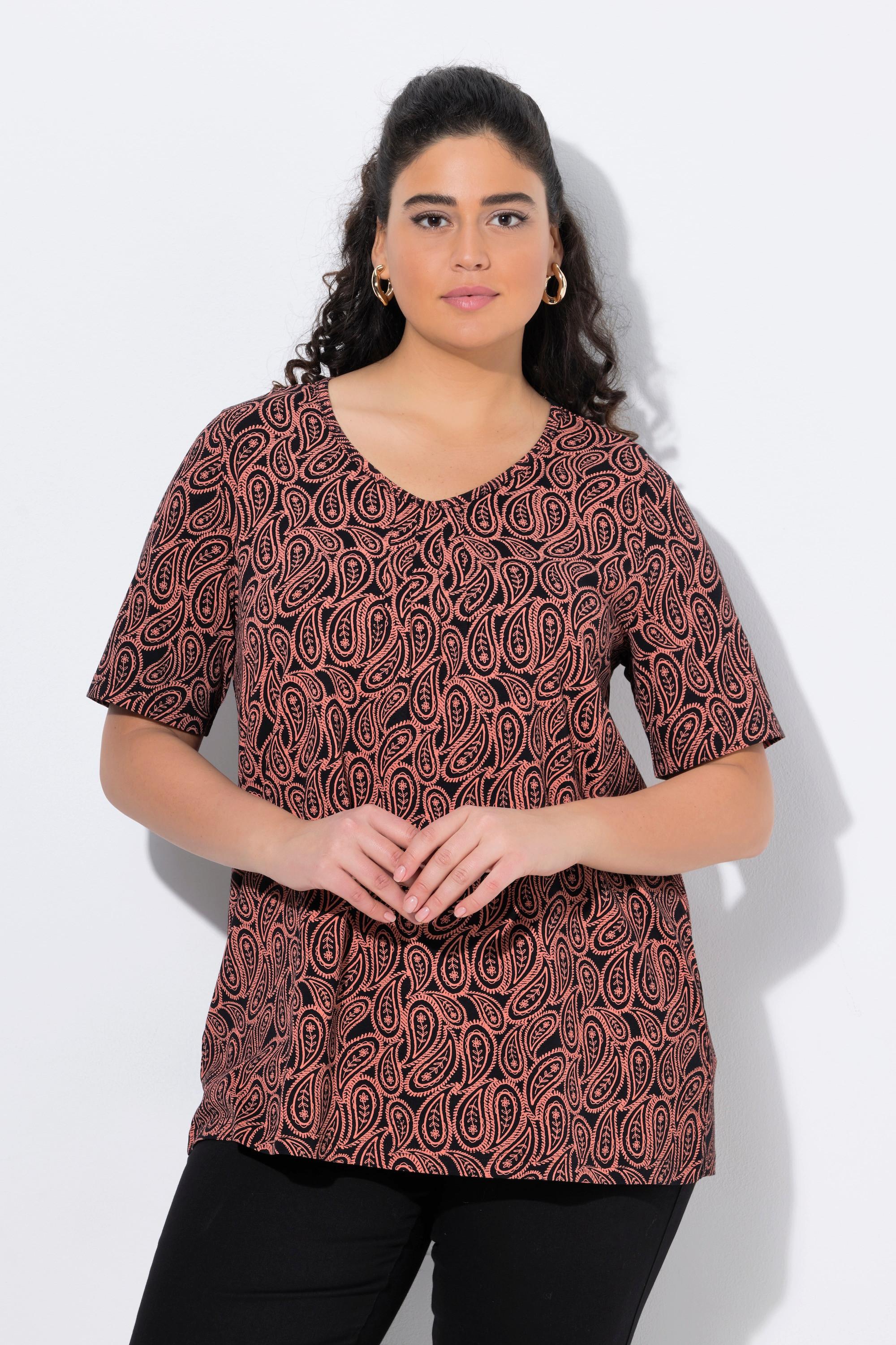 Ulla Popken T-Shirt Zierfalten A-Linie V-Ausschnitt Halbarm