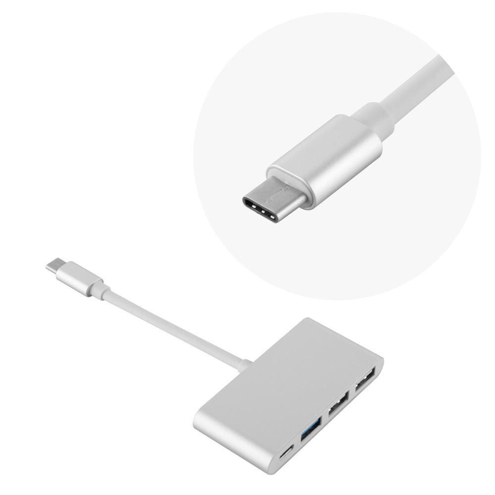 Cadorabo 4-Port USB Multischnittstelle Plug & Play mit USB-C Anschluss, USB-C Ladebuchse, 2 USB 2.0 und USB 3.0 Ports für Laptops, Tablets und modernen Geräte mit USB-C Ladeanschluss in SILBER