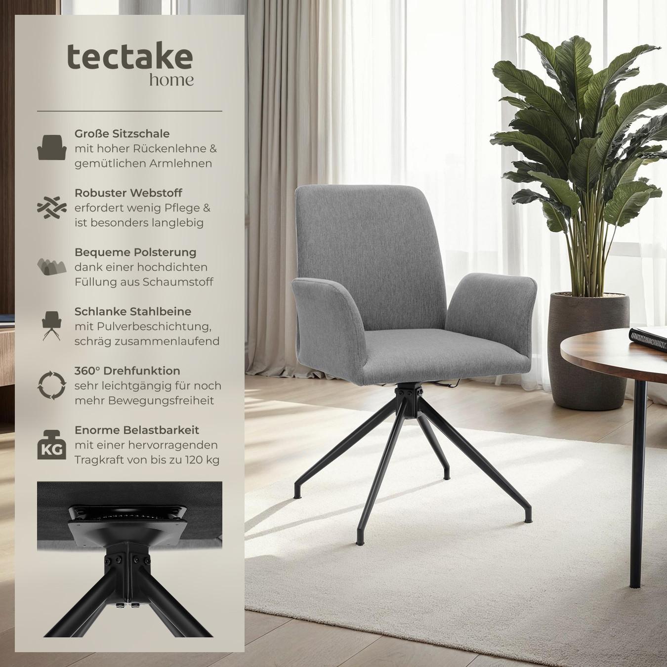 Tectake Drehbarer Armlehnstuhl robuster Webstoff, gepolstert 360° drehbar, höhenverstellbare Kunststofffüsse