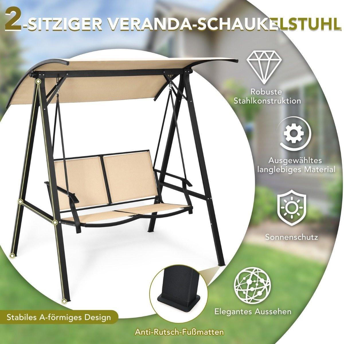 Northio Hollywoodschaukel mit verstellbarem Dach 2-Sitzer Gartenschaukel 152 x 112 x 165 cm Beige