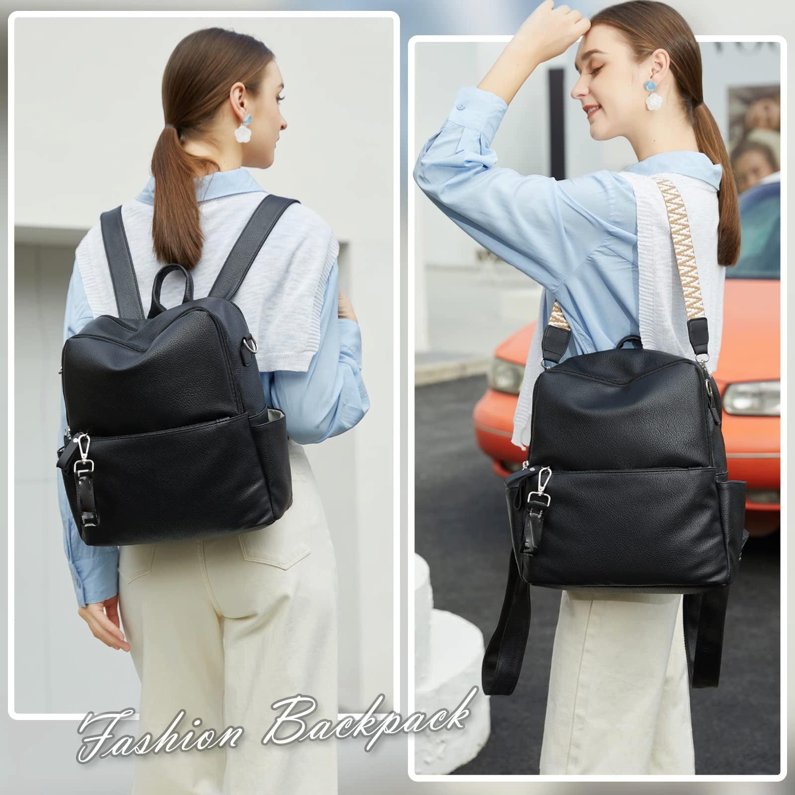 Only-bags.store Rucksack Klein - 2 in 1 Rucksack Tasche Leder PU Schultertasche Schulrucksack Wasserdichter Lederrucksack Anti-Diebstahl Daypack für Reisen