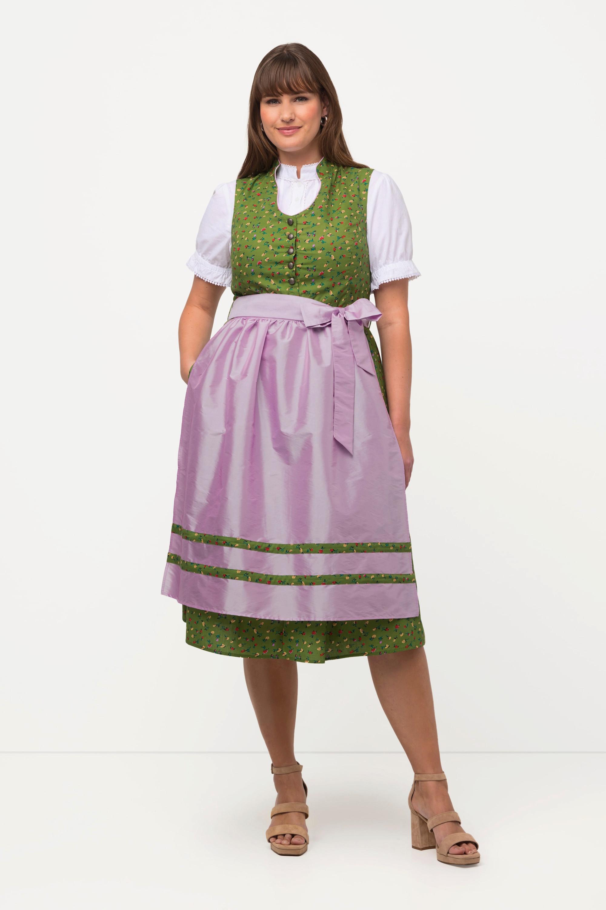Ulla Popken Dirndl Blüten Schmuckknöpfe V-Ausschnitt Ärmellos