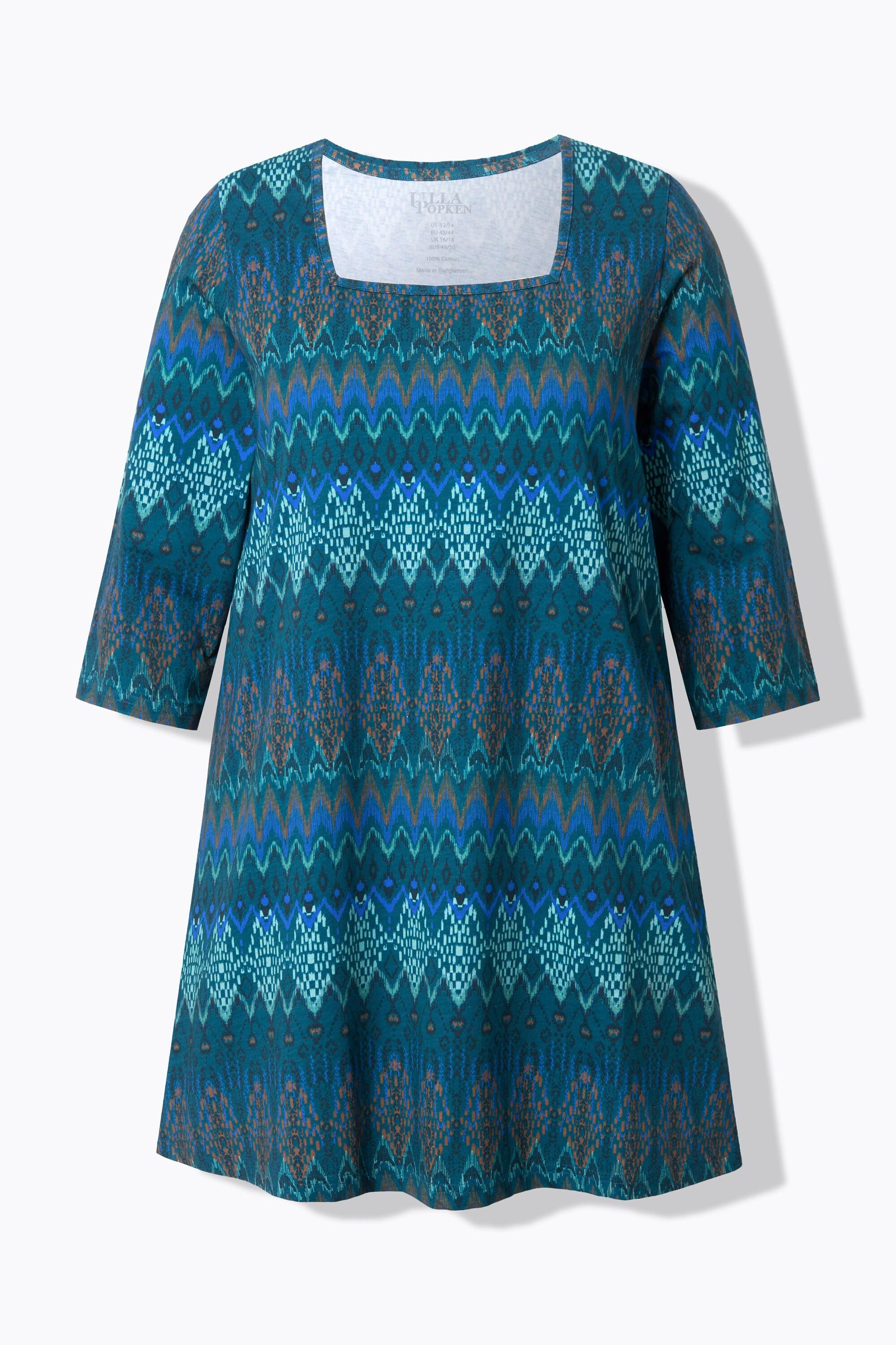 Ulla Popken Longshirt A-Linie Carré-Ausschnitt 3/4-Arm