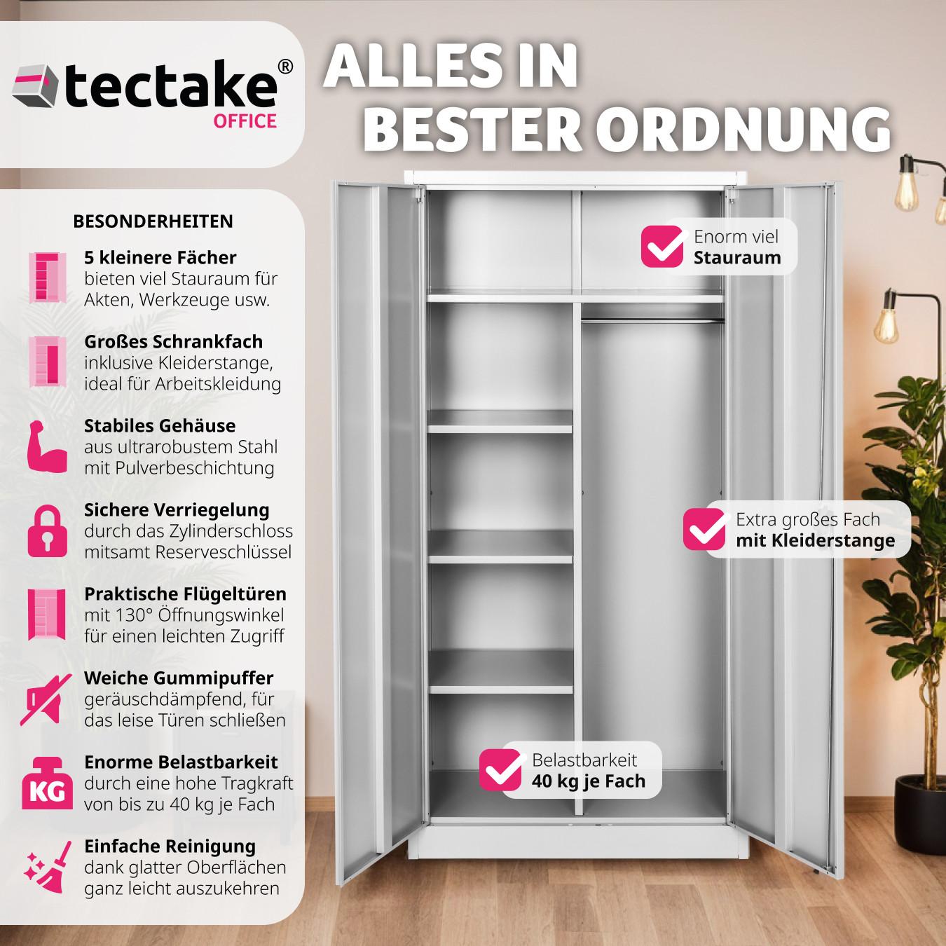 Tectake Spind mit 6 Fächern und Kleiderstange