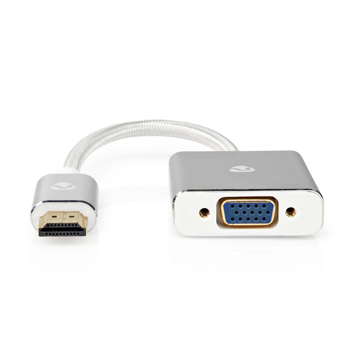Nedis VGA Adapter | HDMI™ Stecker | VGA Buchse 15p | Vergoldet | Gerade | Aluminium | Silber | Karton mit abgedecktem Fenster