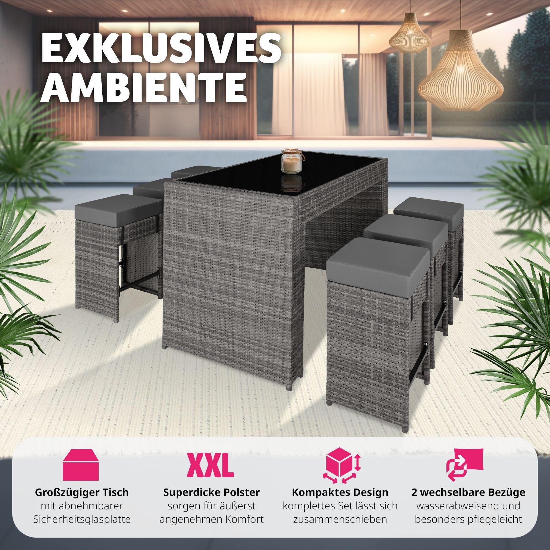 Tectake Aluminium Rattan Barset Ibiza 6+1 mit Schutzhülle