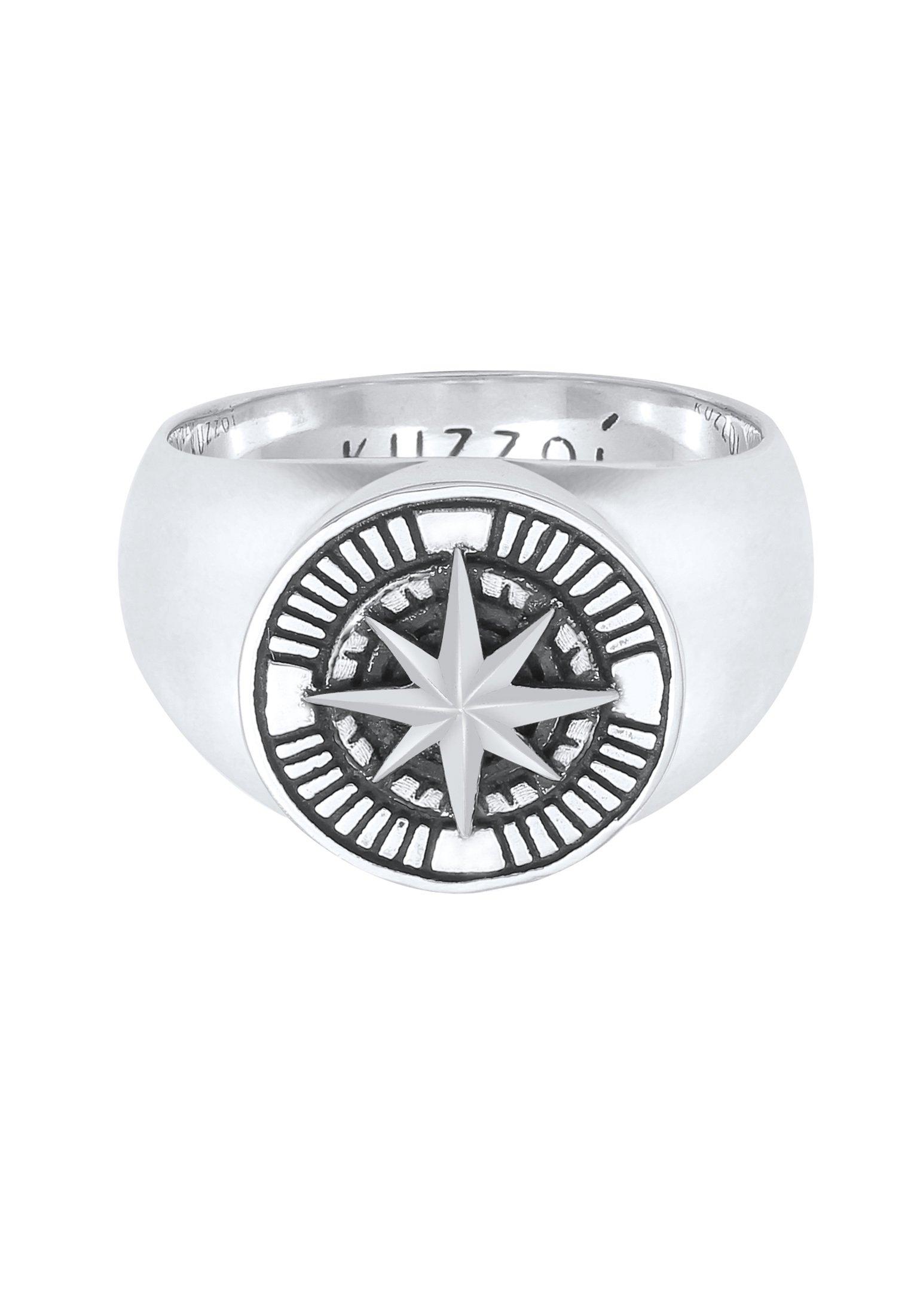 Kuzzoi Ring Siegelring Kompass Oxidiert 925 Silber