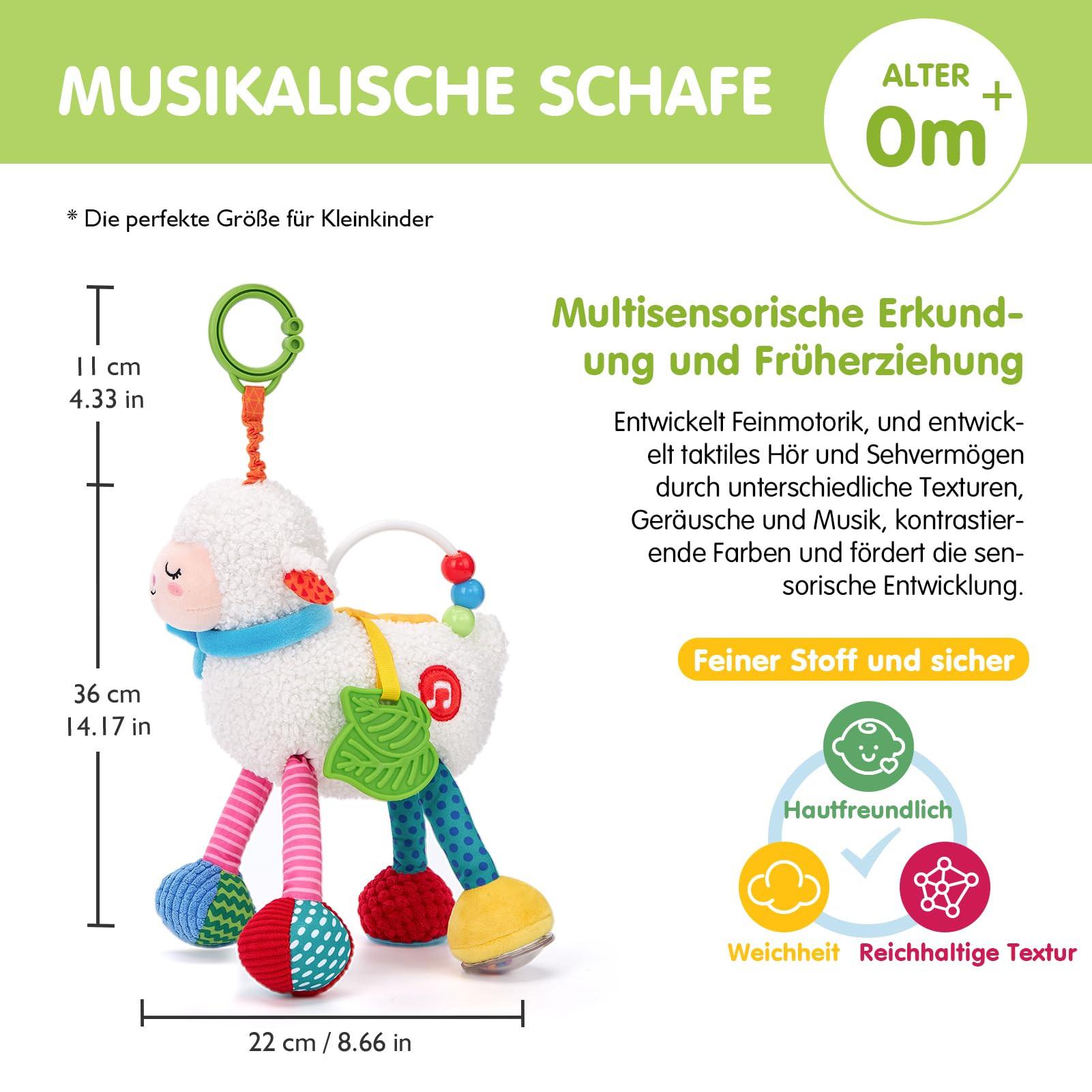 Activity-board Babyspielzeug Musik Plüschschaf, BPA-freier Beißring für Babyspielzeug