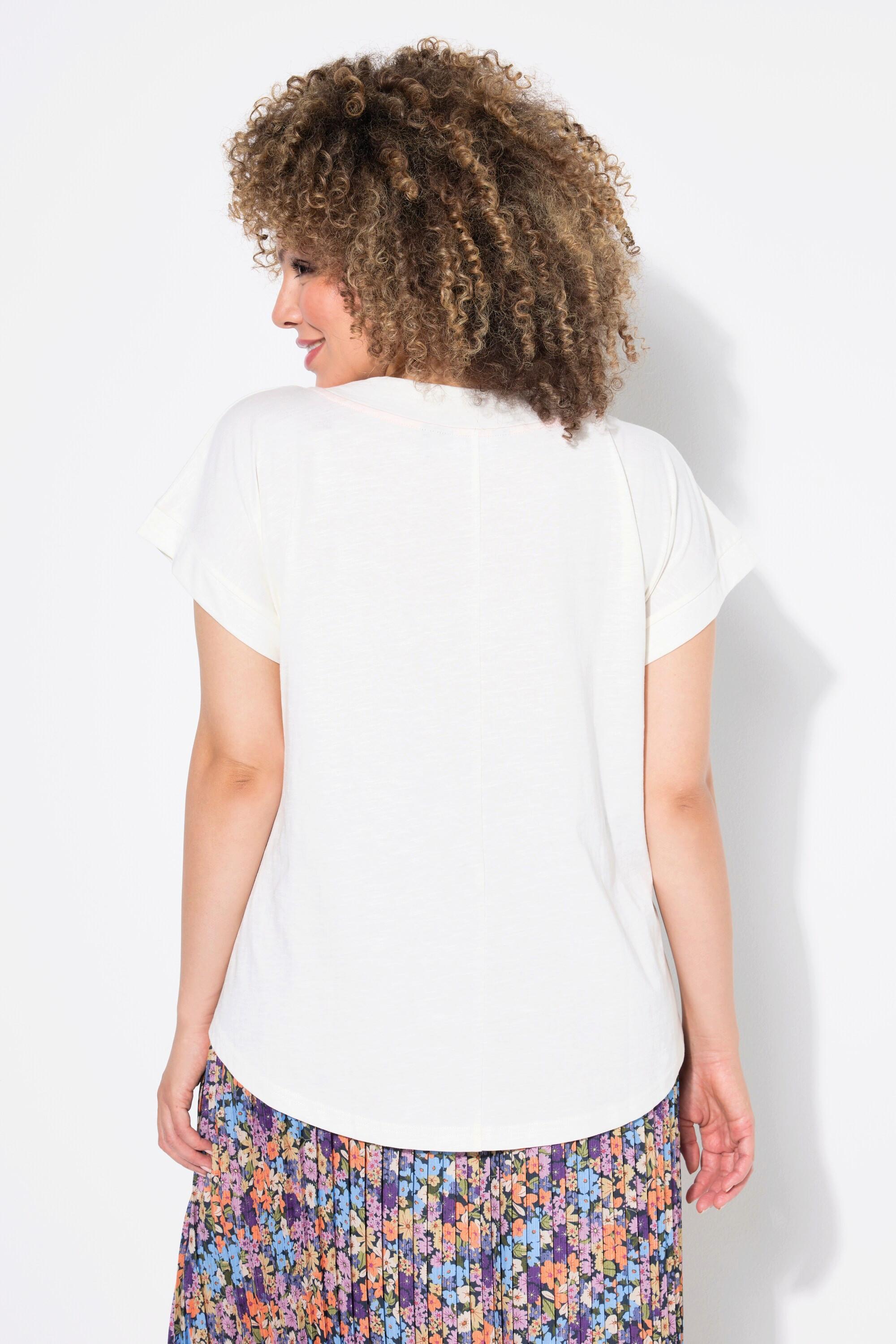 Ulla Popken Oversized Rundhals Halbarm T-Shirt mit Schriftmotiv