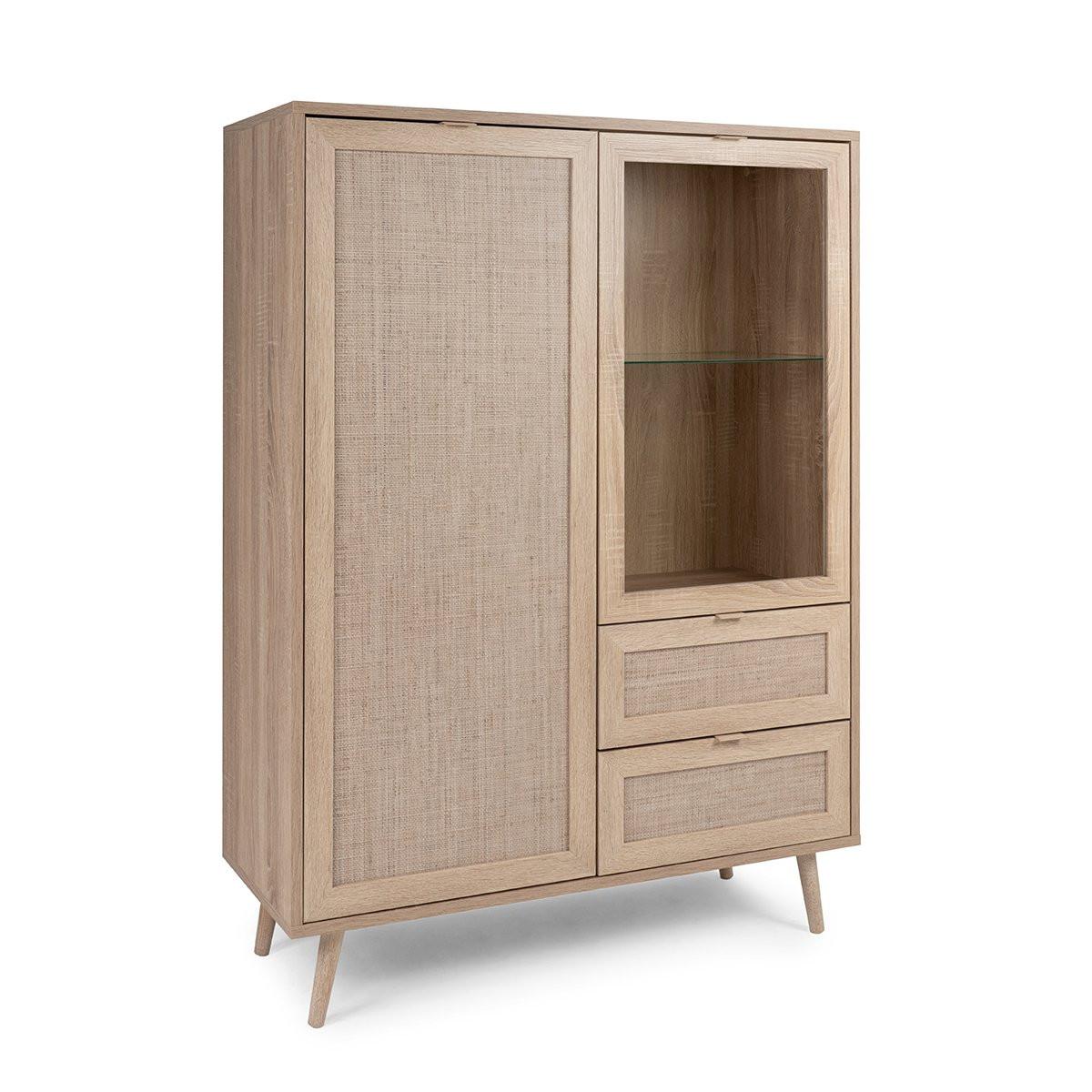 Calicosy Geschirrschrank mit 2 Türen und 2 Schubladen L101,5 cm - Rattan-Druck - Bali