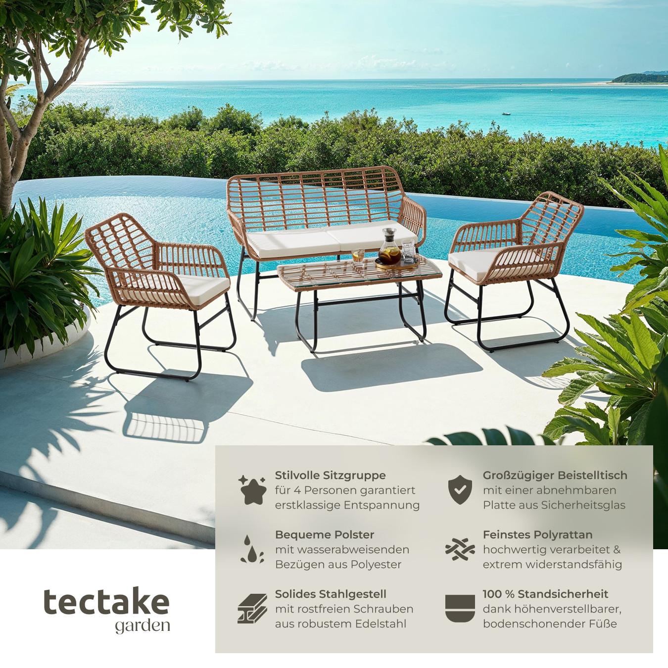 Tectake Rattan Sitzgruppe Molfetta XL für 4 Personen