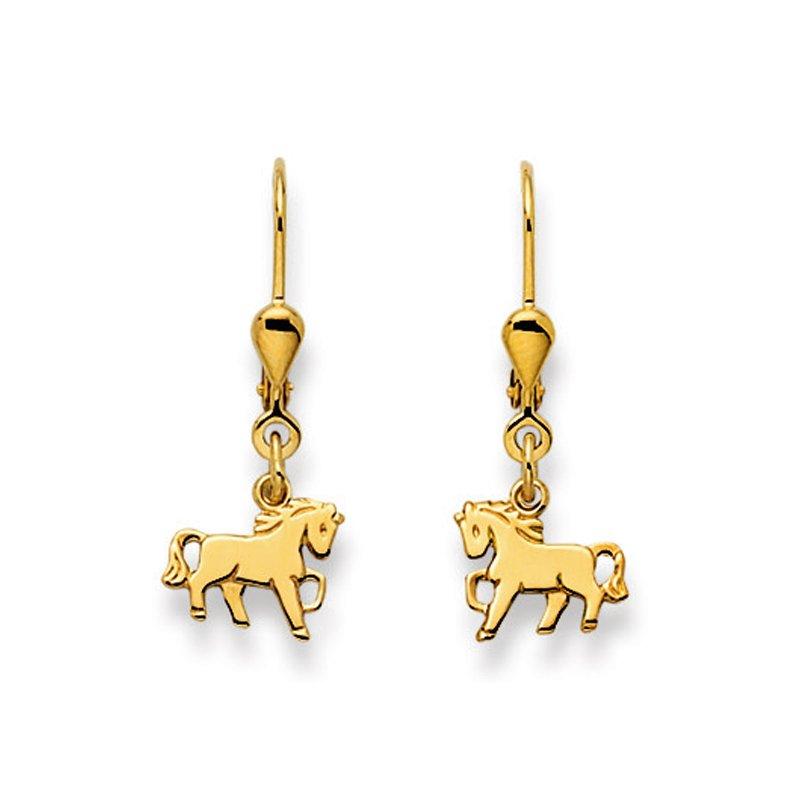 MUAU Schmuck Ohrhänger mit Patentbrisuren Pferd Gelbgold 750, 27x10mm