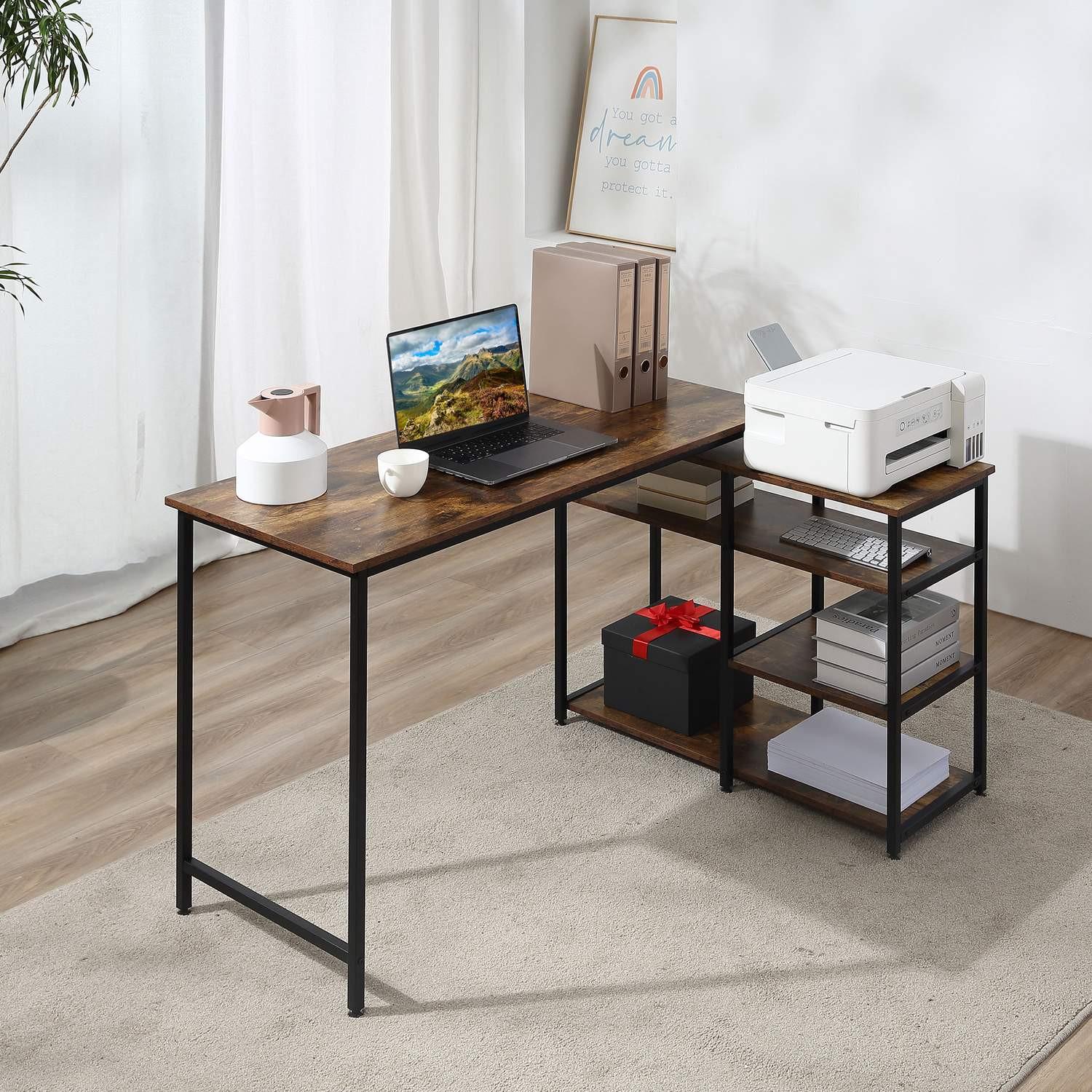 Northio Eckschreibtisch, L-Form Pc-Tisch Mit Regal Und Schublade, Bürotisch, Spanplatte Metall, Rustikales Braun, 135X90X79Cm