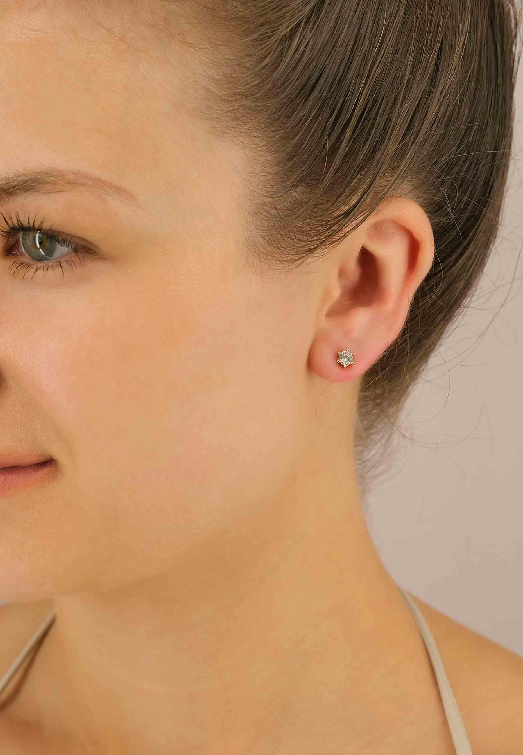 MUAU Schmuck Solitär Ohrstecker 6-Griff-Fassung Gelbgold 750 Brillanten 0.50ct. 6.5mm