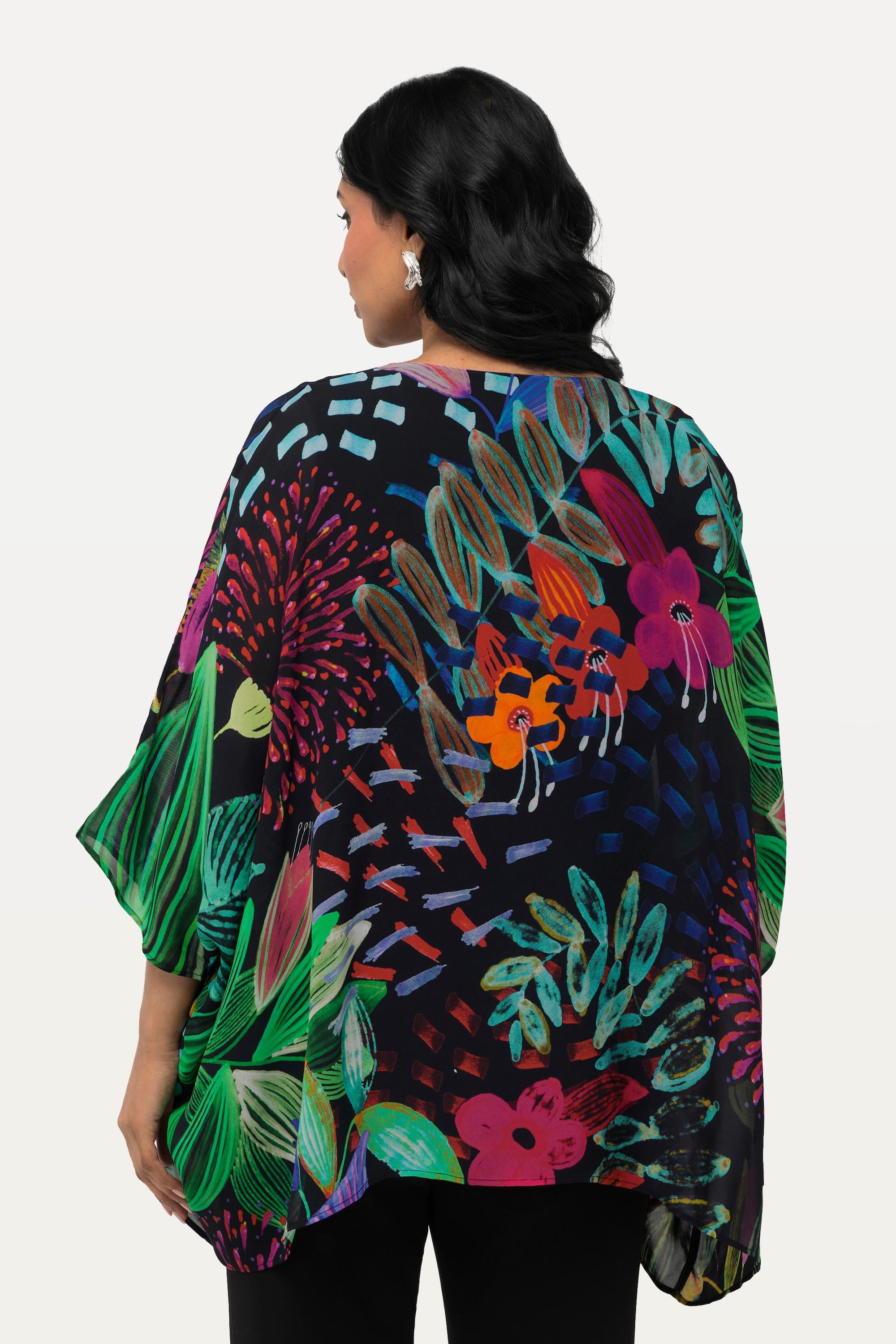 Ulla Popken Doppellagige Oversized Halbarm Bluse mit V-Ausschnitt