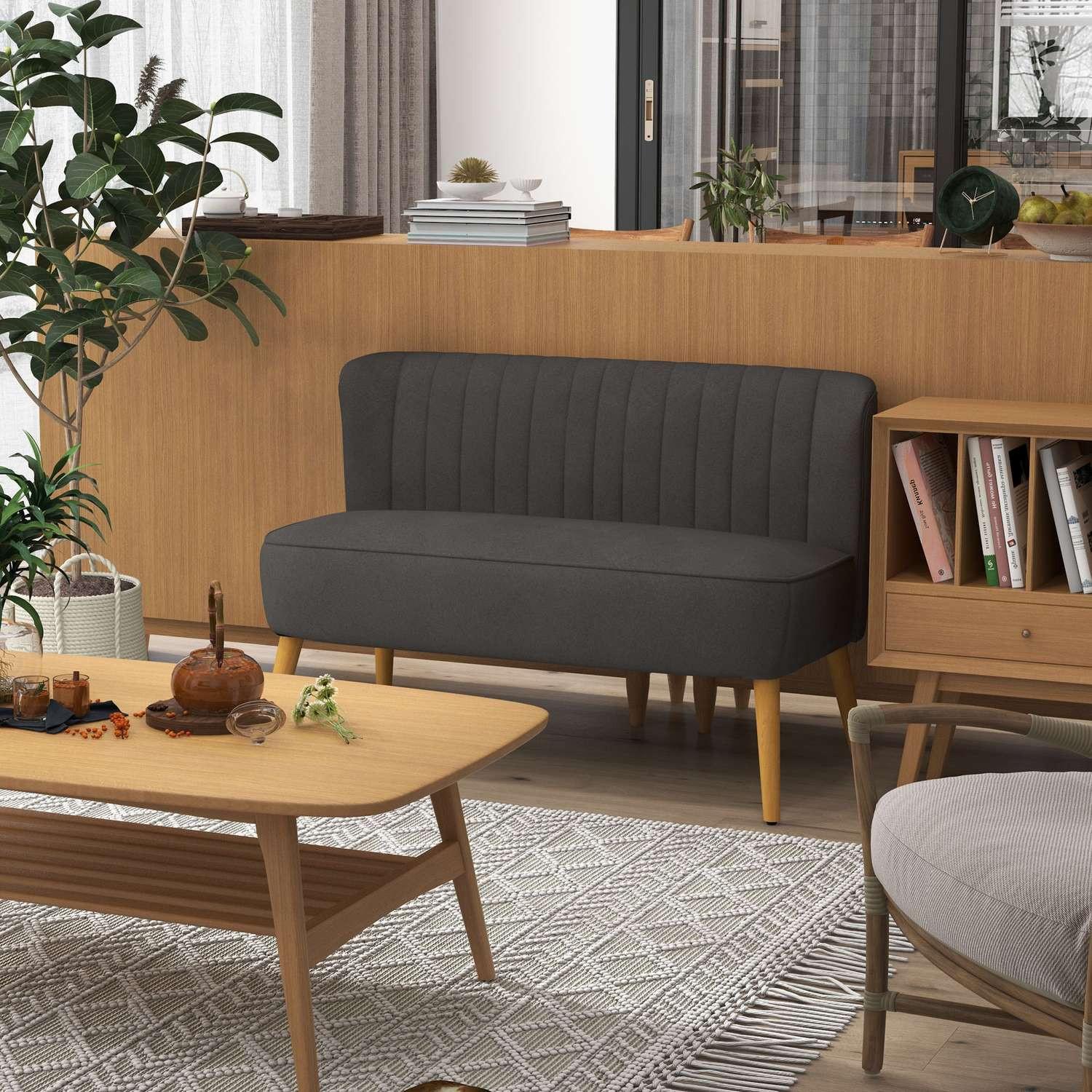 Northio 2-Sitzer Sofa Zweisitzer Loveseat mit Leinenoptik, Doppelsofa, Holzbeine, bis 150 kg, Dunkelgrau, 117 x 56,5 x 77 cm
