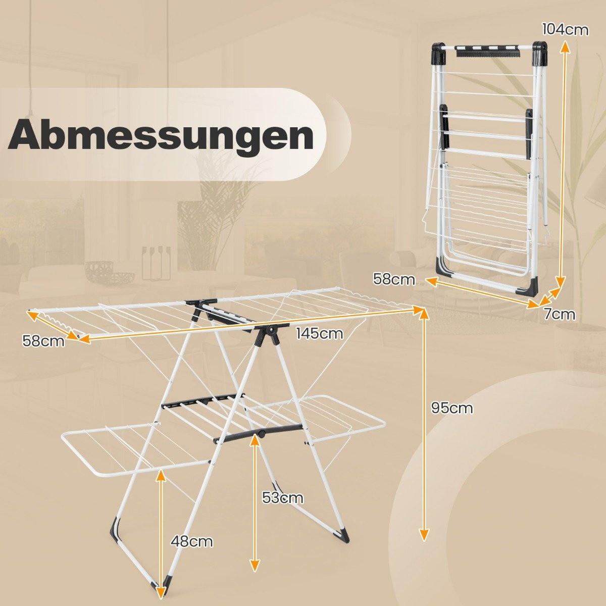 Northix Wäscheständer klappbar Wäschetrockner ausziehbar mit 2 Ebenen Trockenständer Wäscheturm Weiß