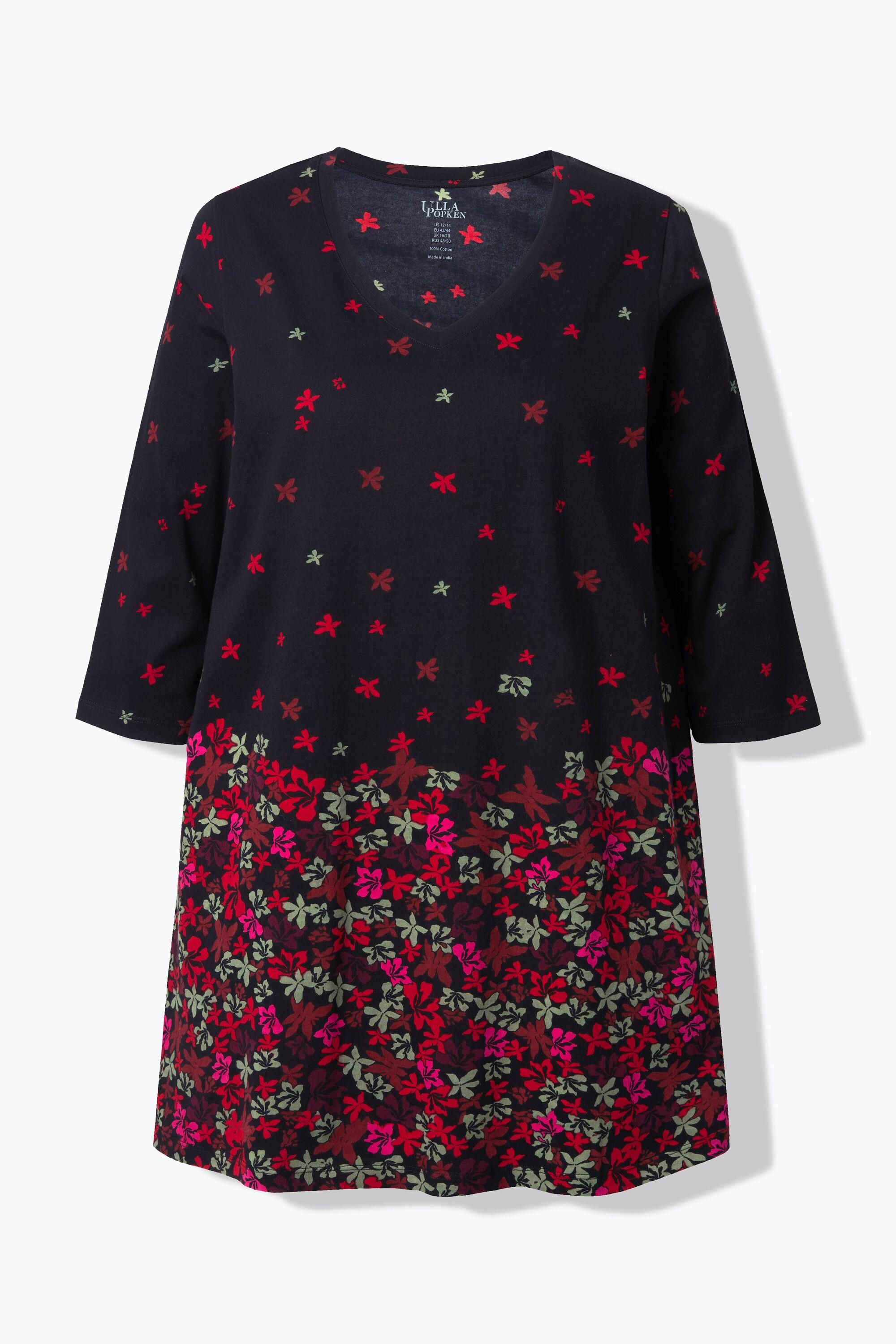 Ulla Popken Bedrucktes A-Linien Longshirt mit V-Ausschnitt und 3/4-Arm