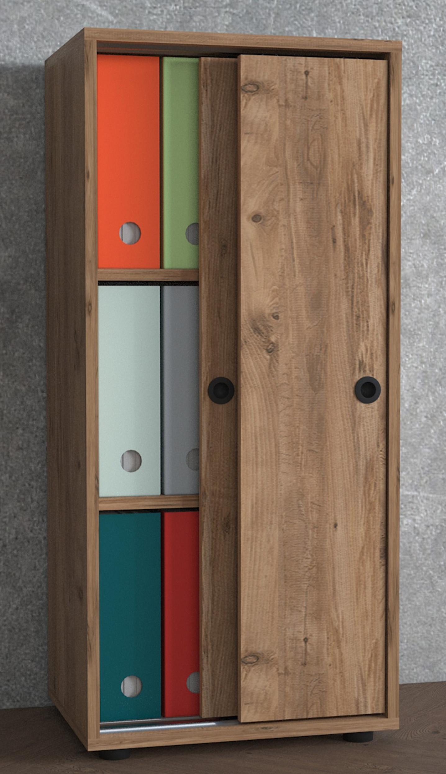 VCM Büroschrank mit 3 Fächern | moderner Aktenschrank mit Schiebetüren | Maße ca. H. 109 x B. 49 x T. 38 cm – Ulas 3-Fach