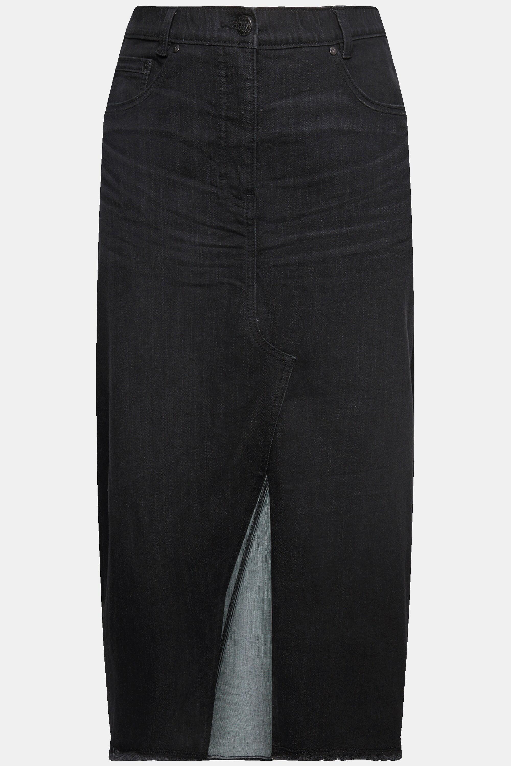 Ulla Popken Jeansrock, Saumschlitz, A-Linie, Fransensaum