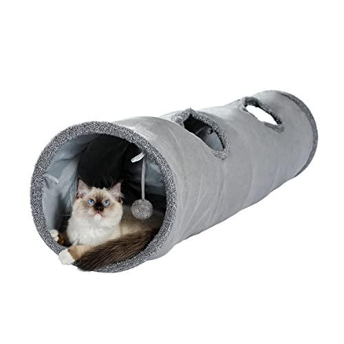Alopini Schöne faltbare Katzentunnel Katzenspielzeug mit Ball Rascheltunnel für Katzen Welphln Kaninchen