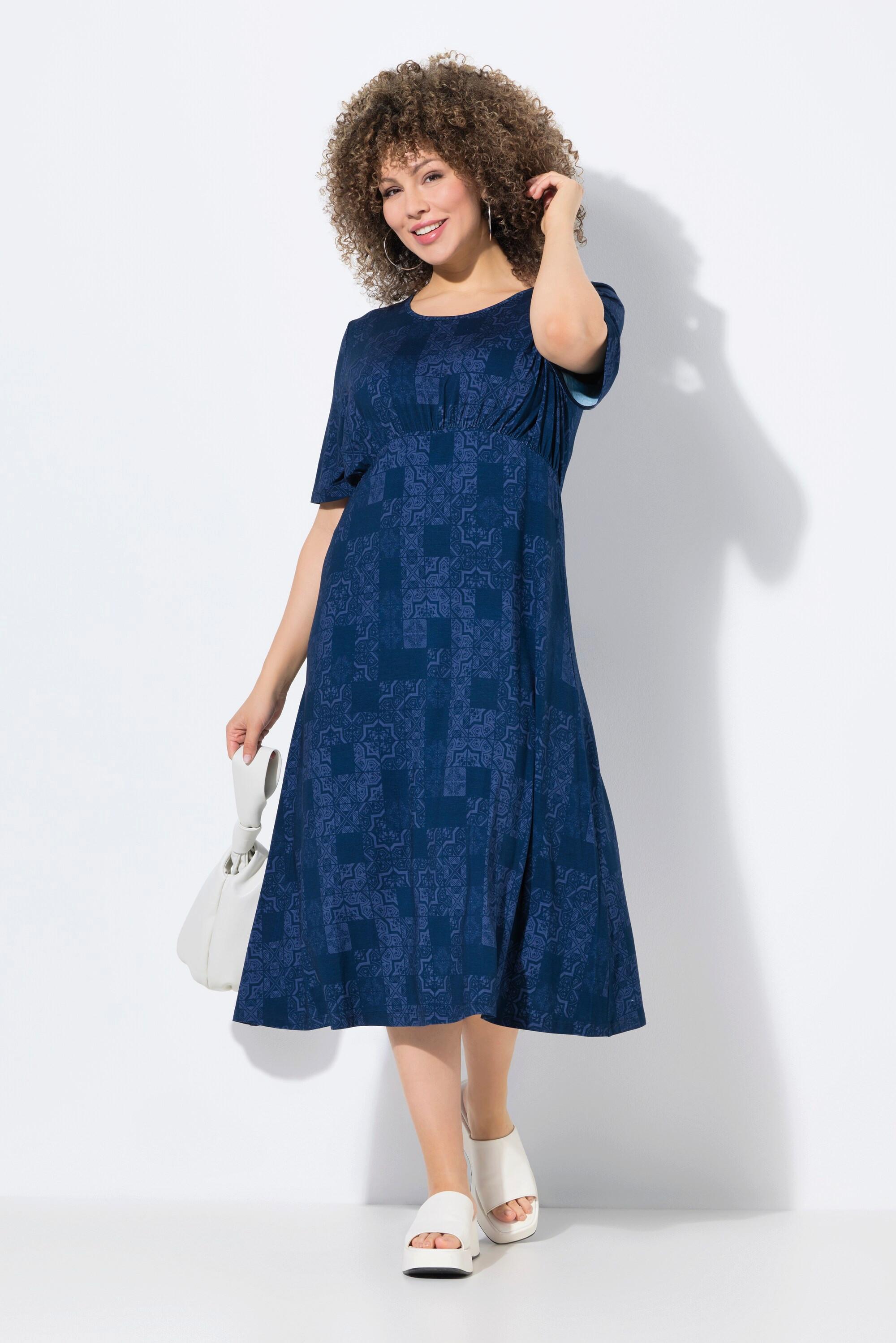 Ulla Popken Jerseykleid A-Linie Rundhals Volant-Halbarm