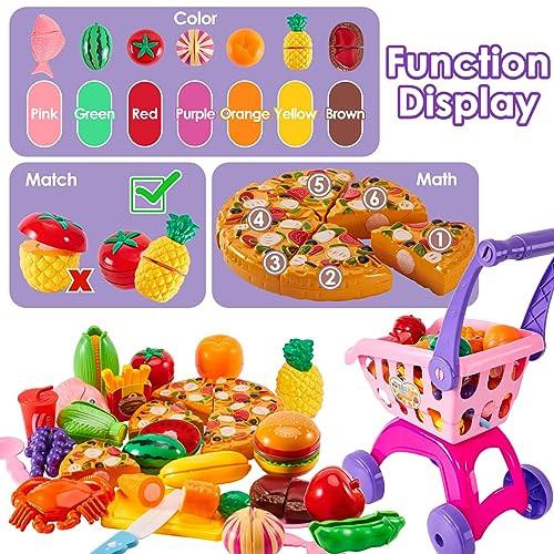 Activity-board 31 Stück Einkaufswagen Küchenspielzeug für Kinder Schneiden Obst Gemüse Lebensmittel Spielzeug
