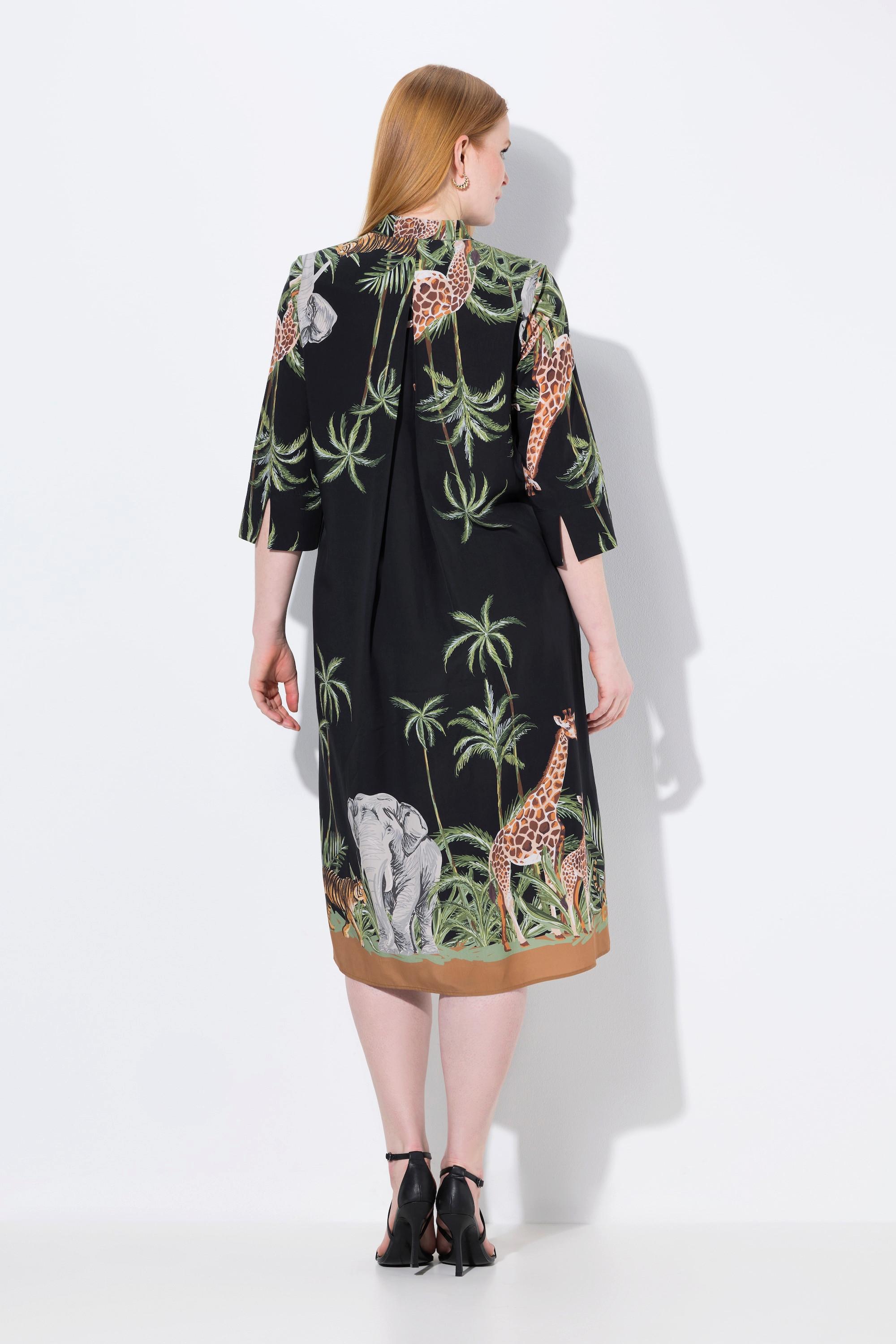 Ulla Popken Lyocell Midikleid Animal Print Hemdkragen 3/4 Arm