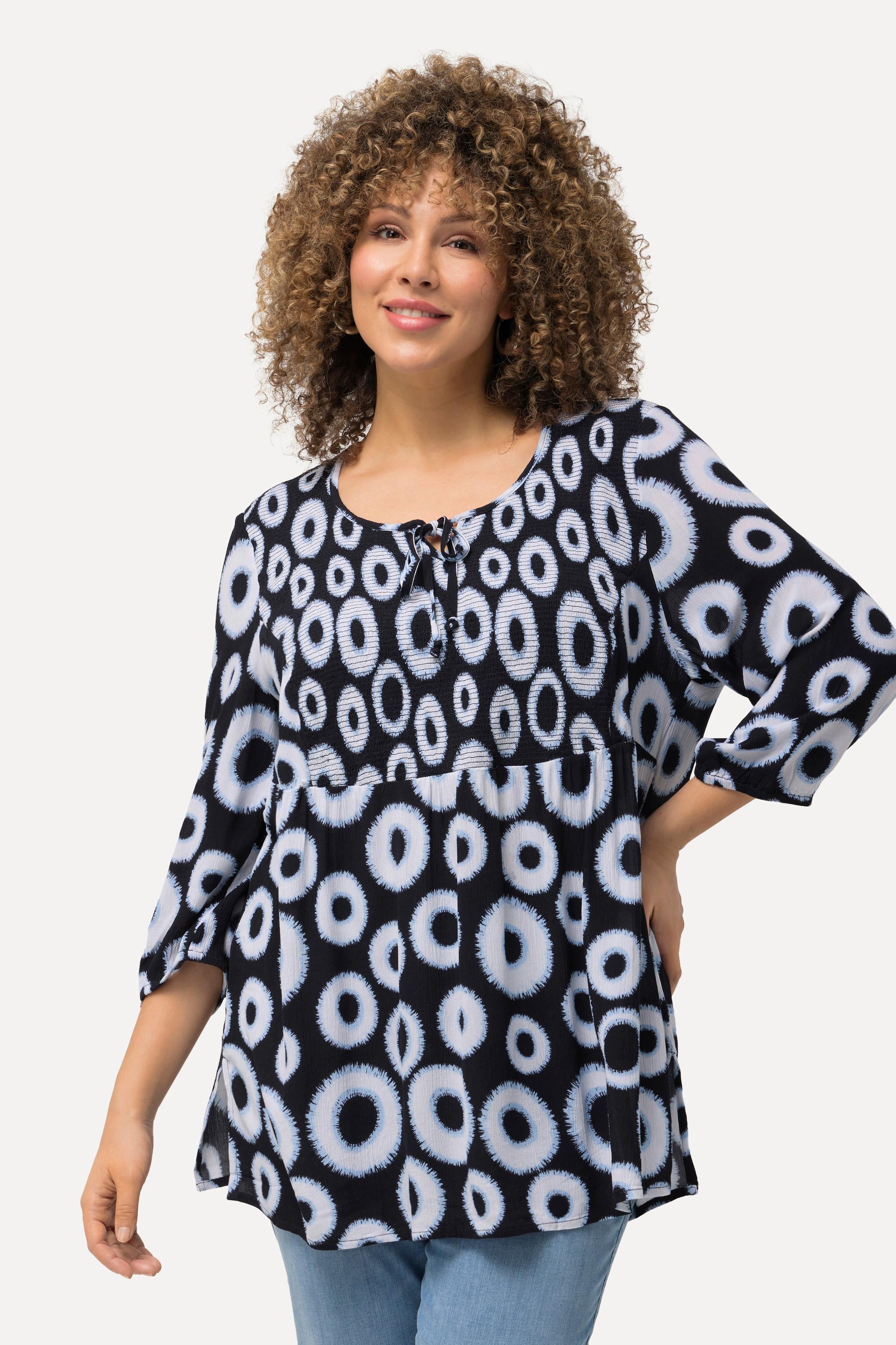Ulla Popken Smokbluse Kreise A-Linie Rundhals 3/4-Arm