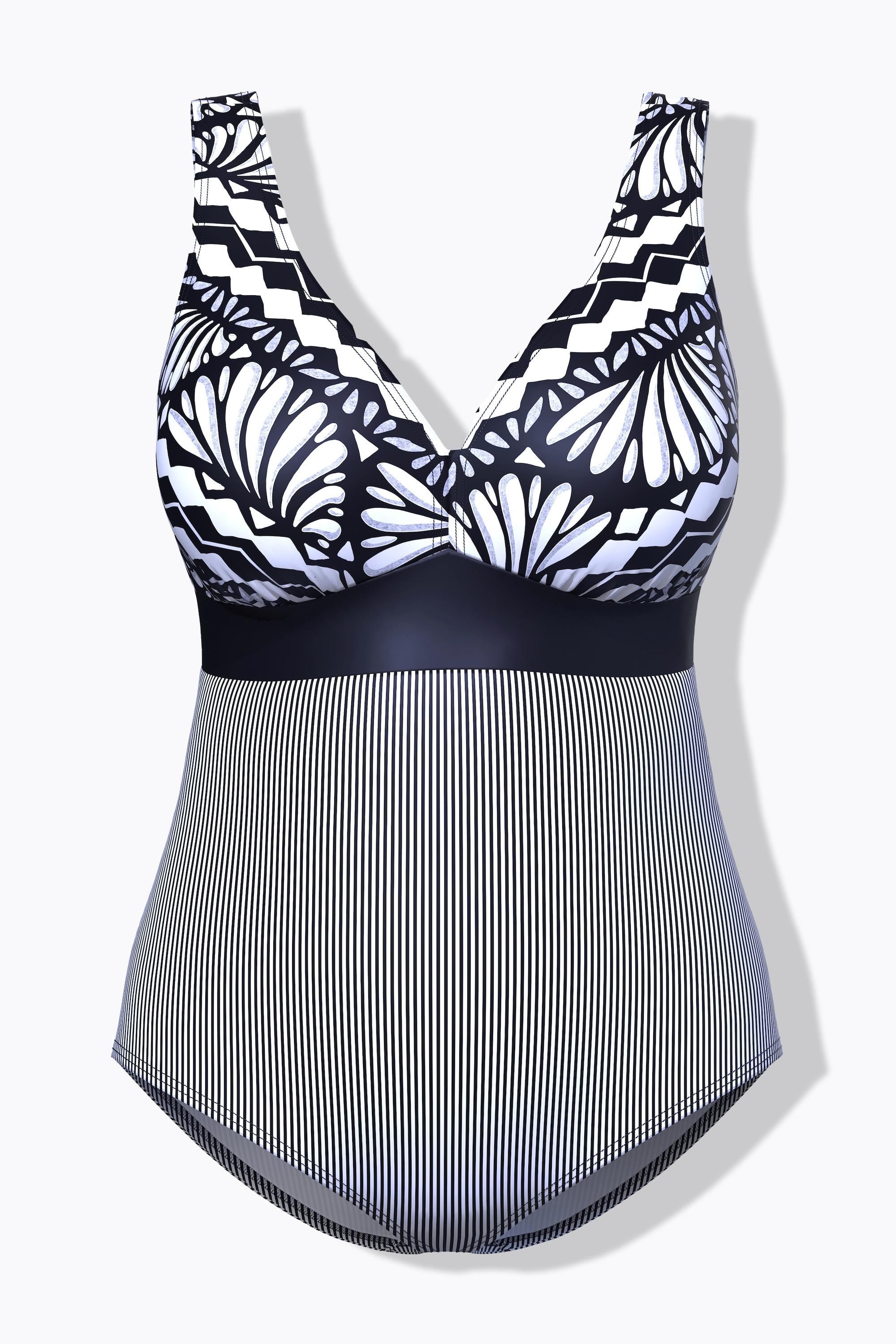 Ulla Popken Badeanzug, Zierband, Softcups, recycelt