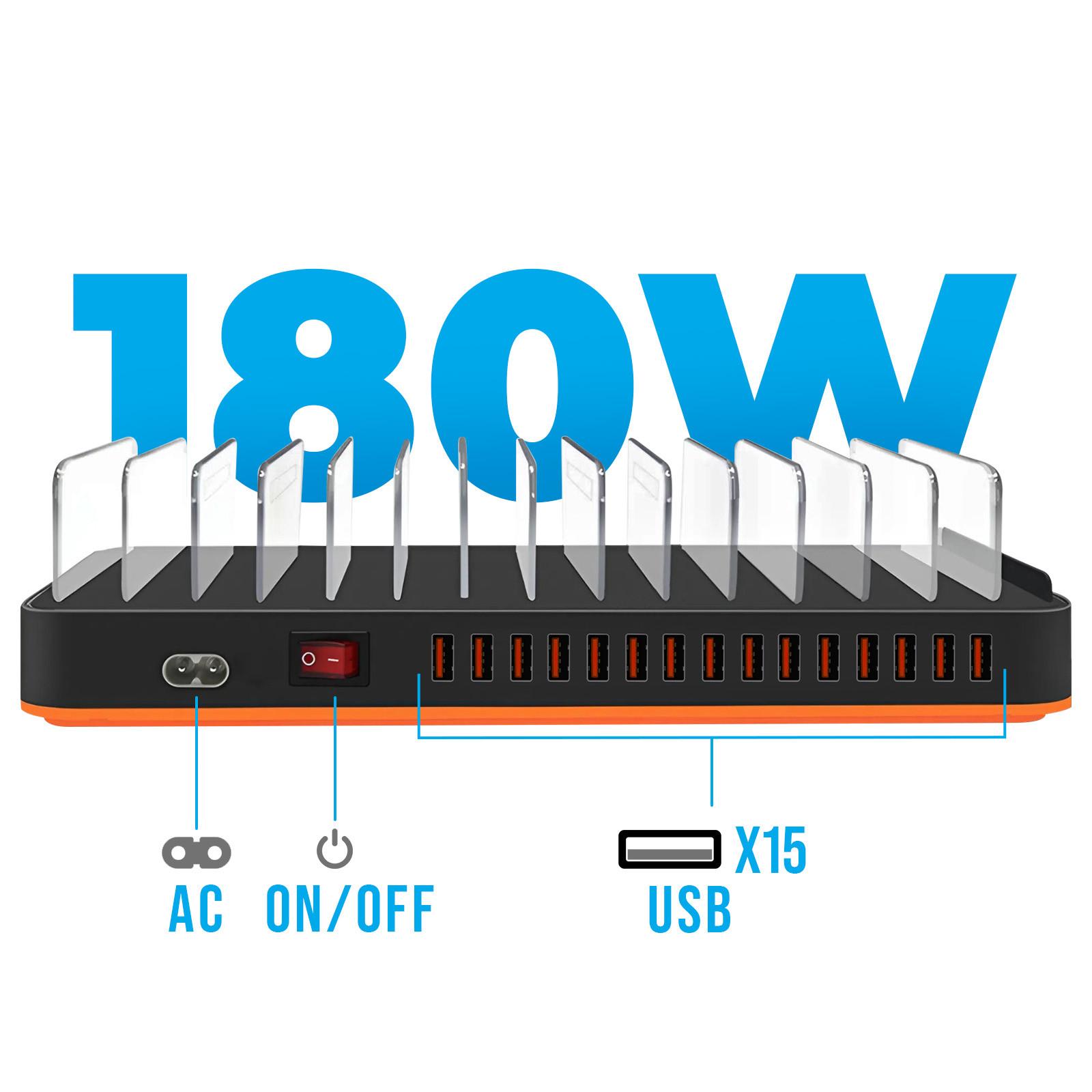 Avizar Ladestation 180W 15 USB Schwarz