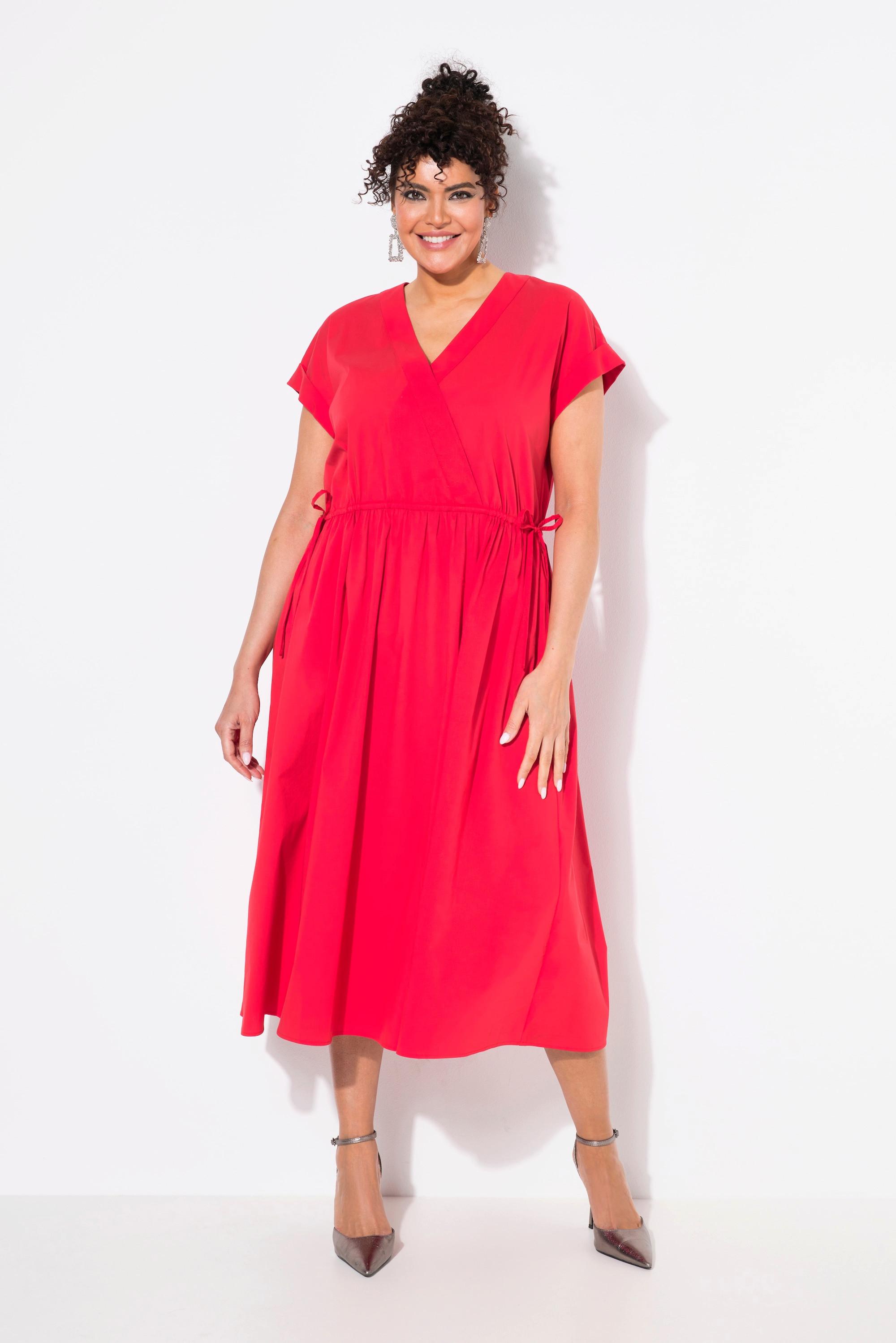 Ulla Popken Maxikleid Popeline V-Ausschnitt Halbarm