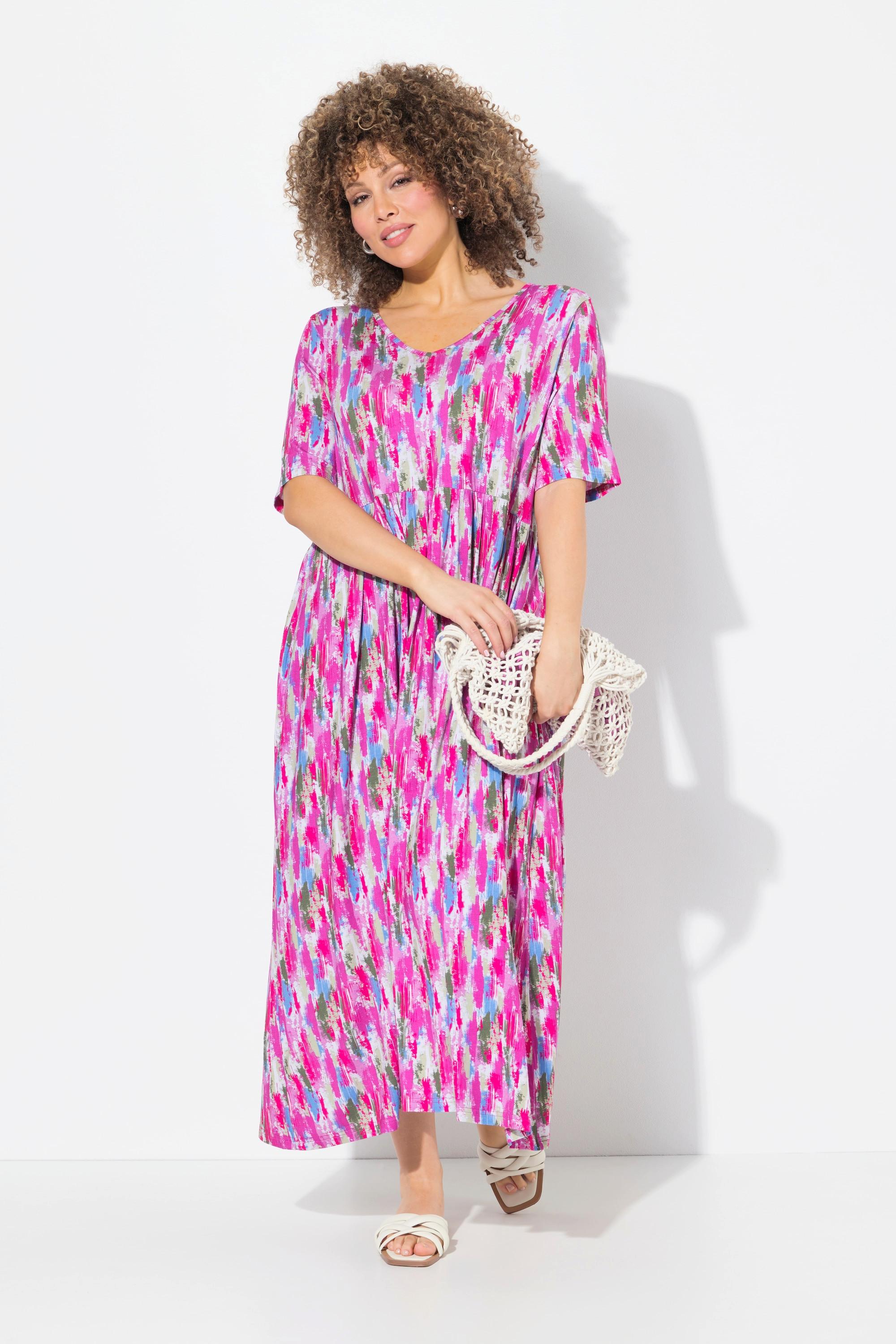 Ulla Popken Jersey Midikleid A-Linie V-Ausschnitt Halbarm