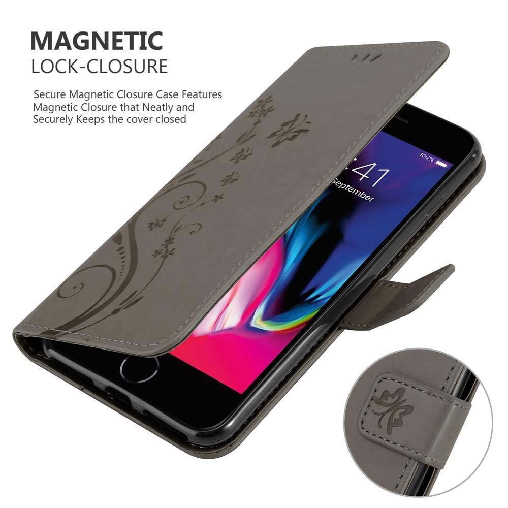 Cadorabo Hülle für Apple iPhone 7 PLUS 7S PLUS 8 PLUS Blumen Design Magnetverschluss