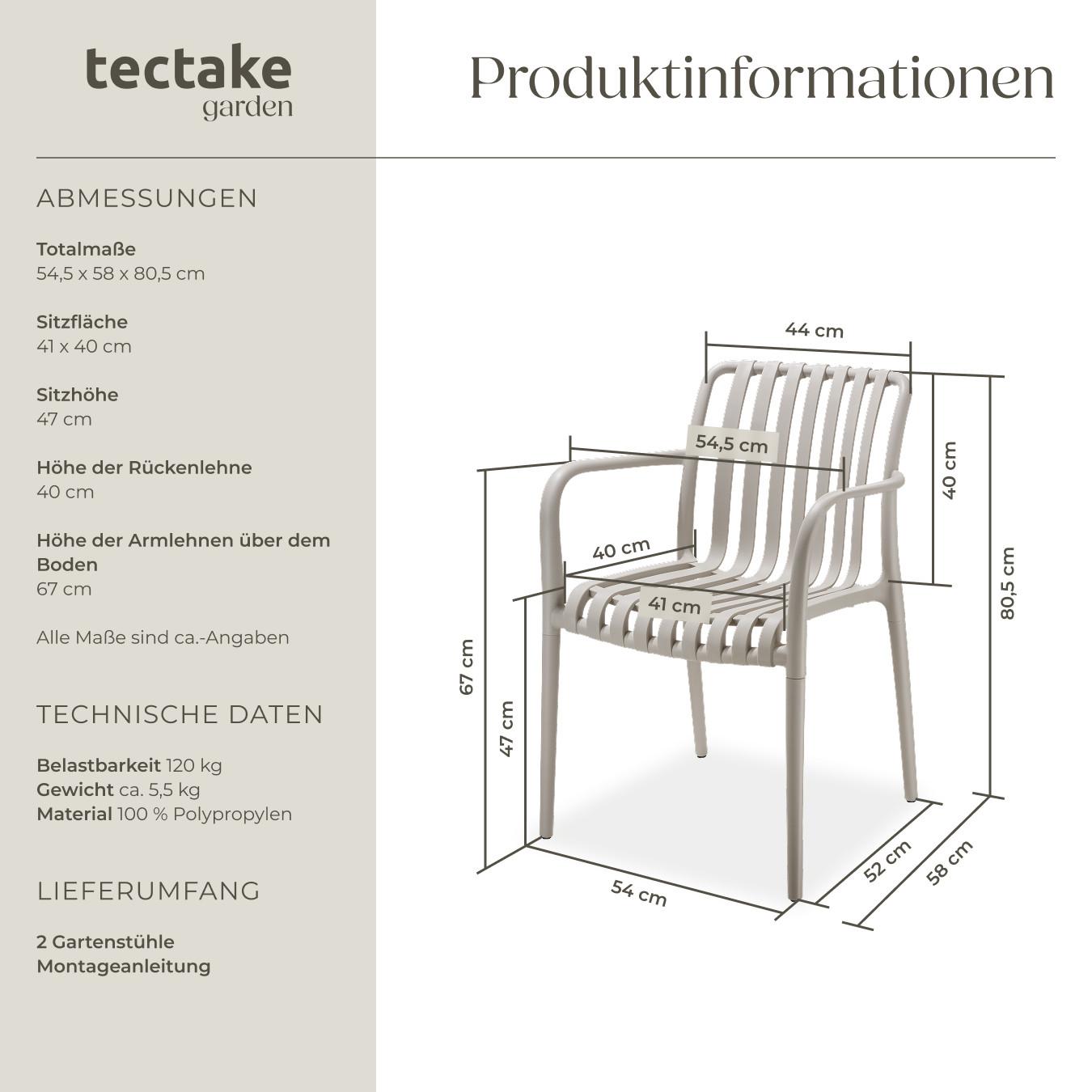 Tectake Gartenstühle wetterfest und UV-beständig platzsparend stapelbar