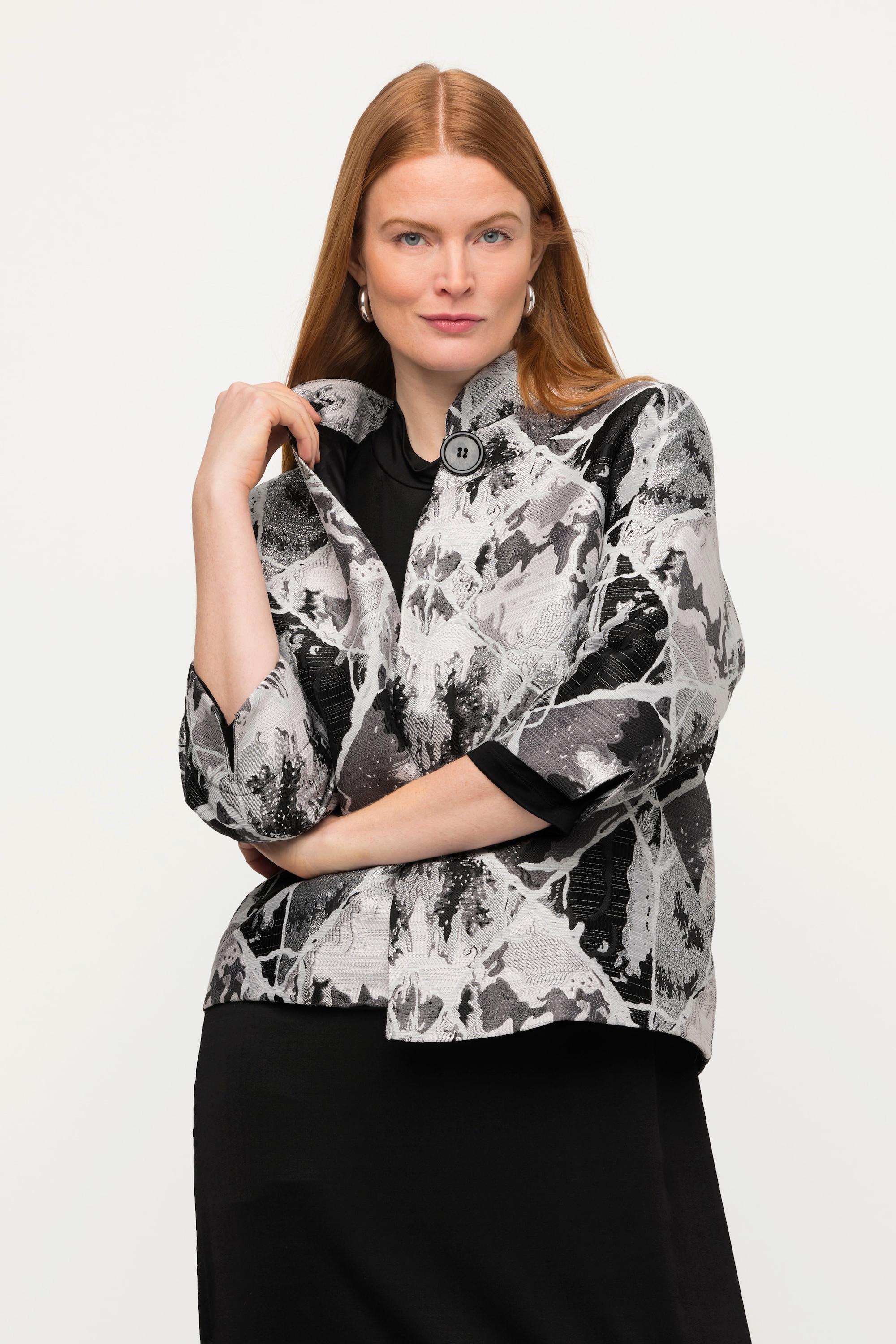 Ulla Popken Blazer, Jacquard-Karo-Design, Stehkragen, 3/4-Tulpenarm