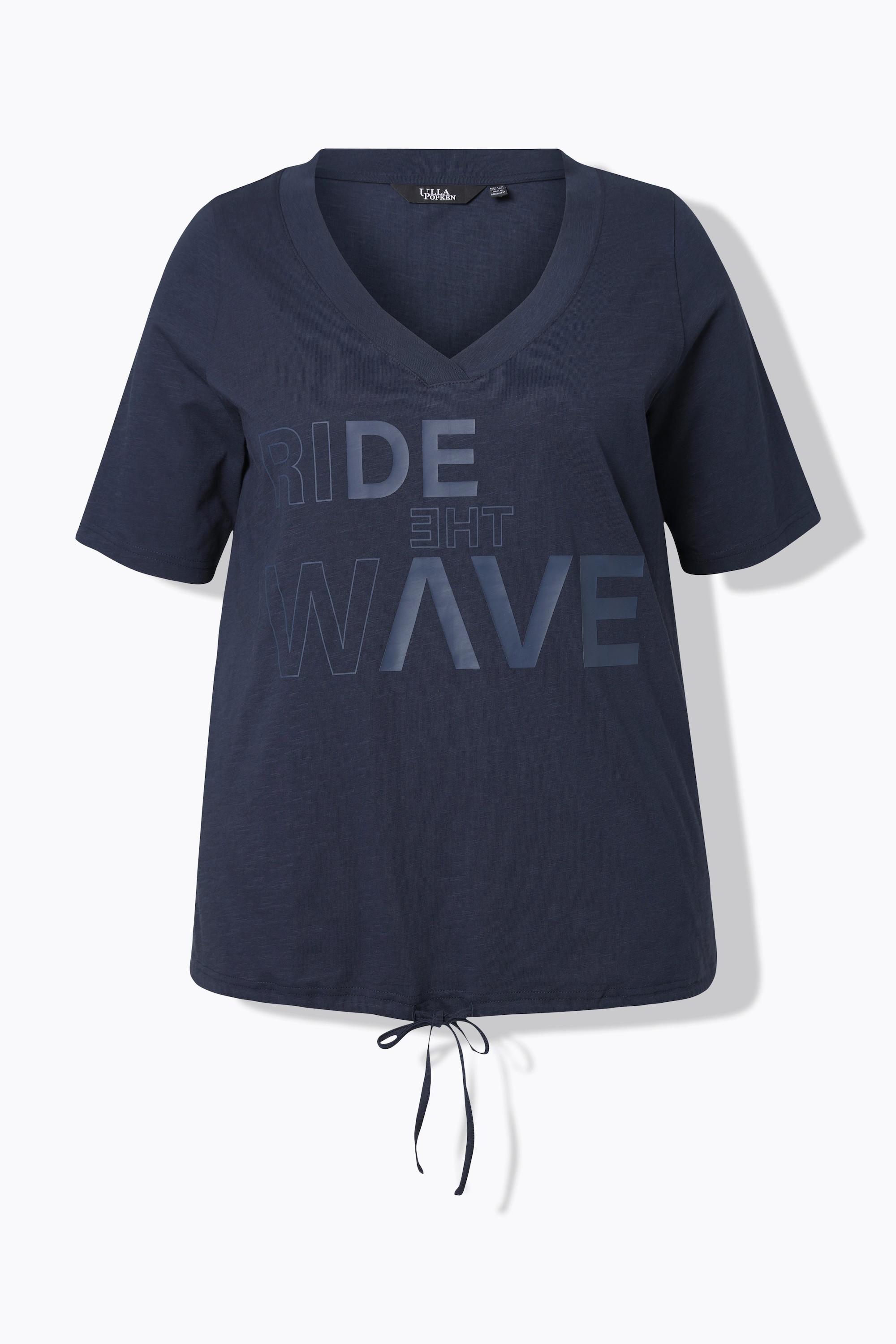 Ulla Popken T-Shirt Schriftdruck Saumband V-Ausschnitt Halbarm