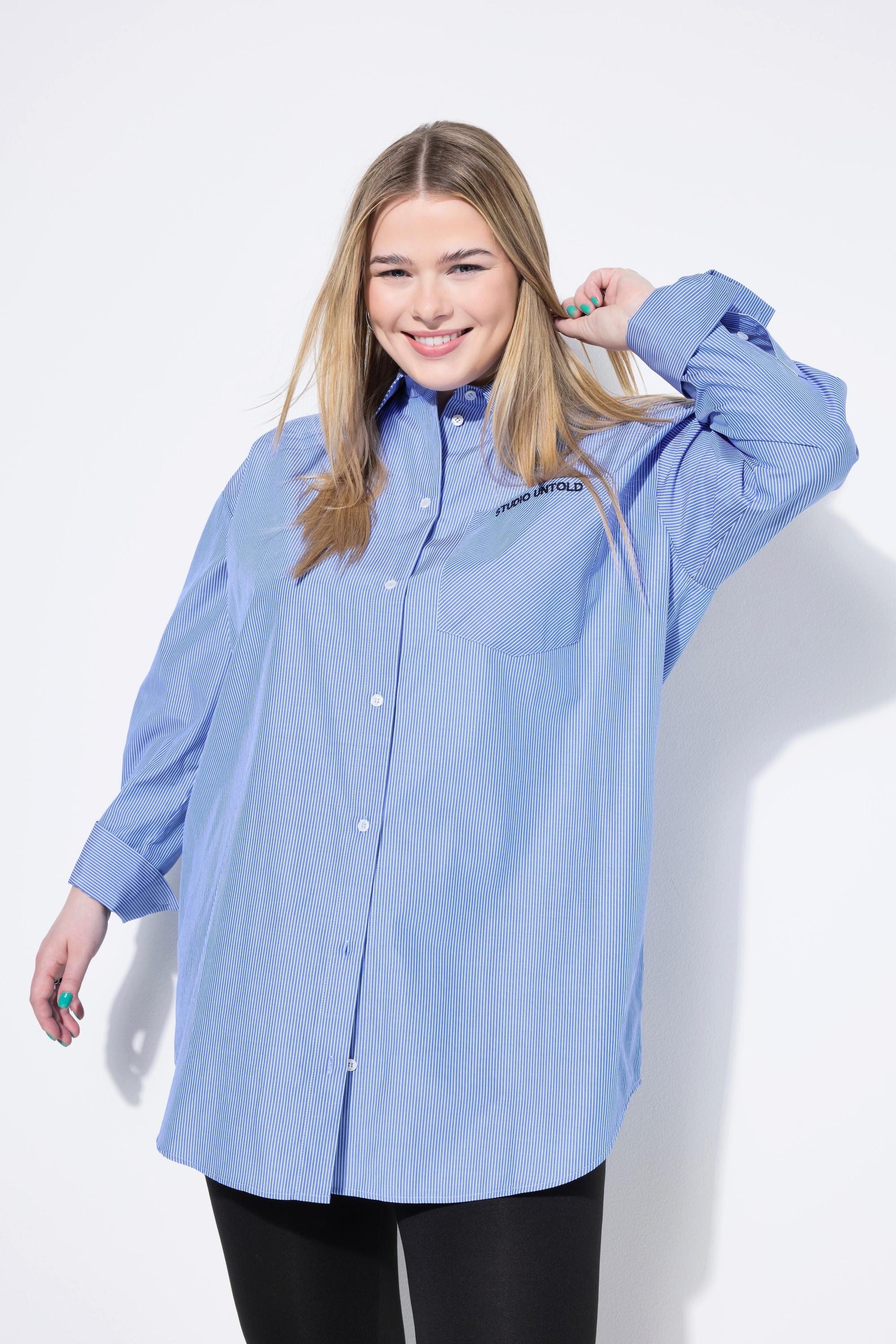 Studio Untold Hemdbluse, oversized, Streifen, bestickte Tasche