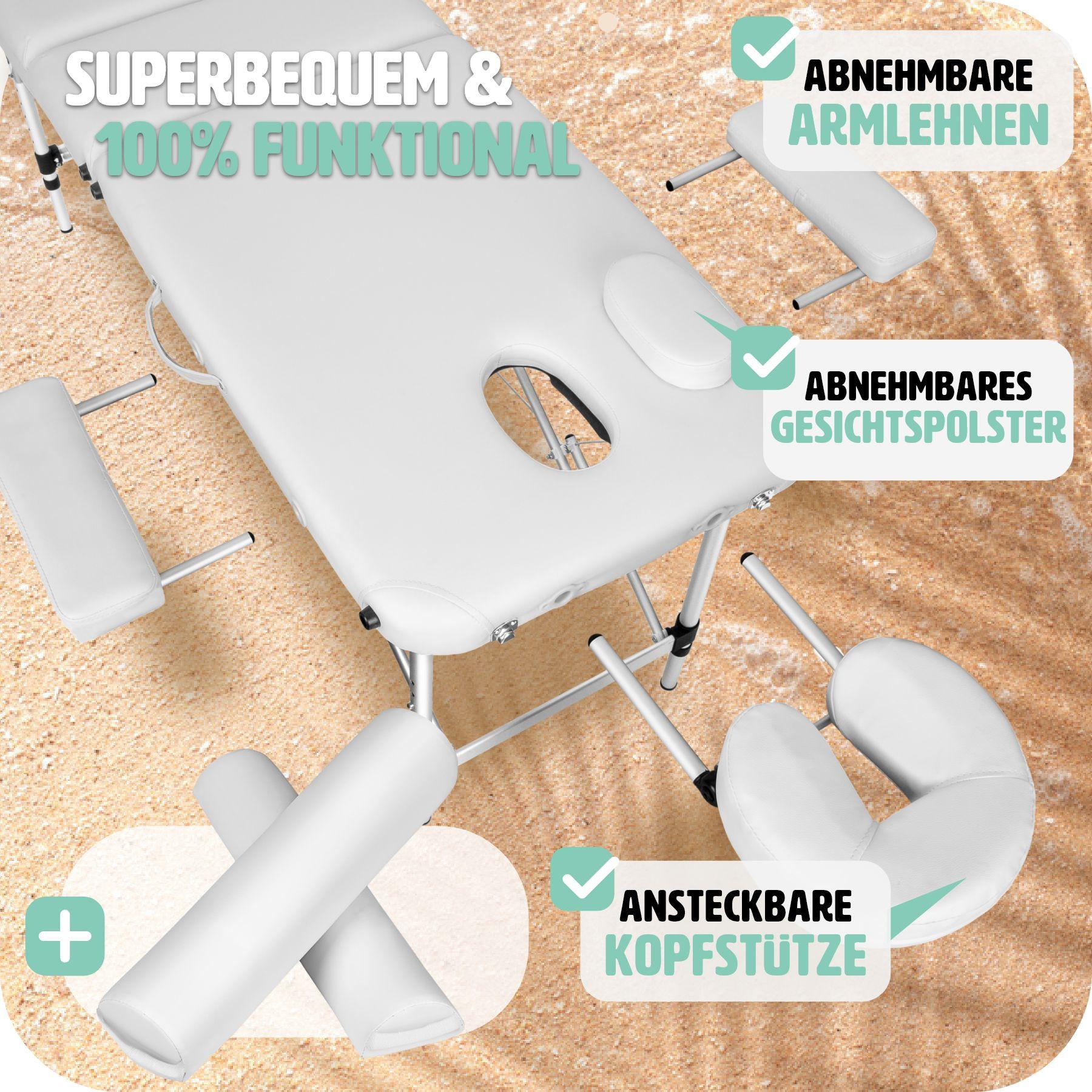 Tectake 3 Zonen Massageliege mit 5cm Polsterung, Rollen und Aluminiumgestell