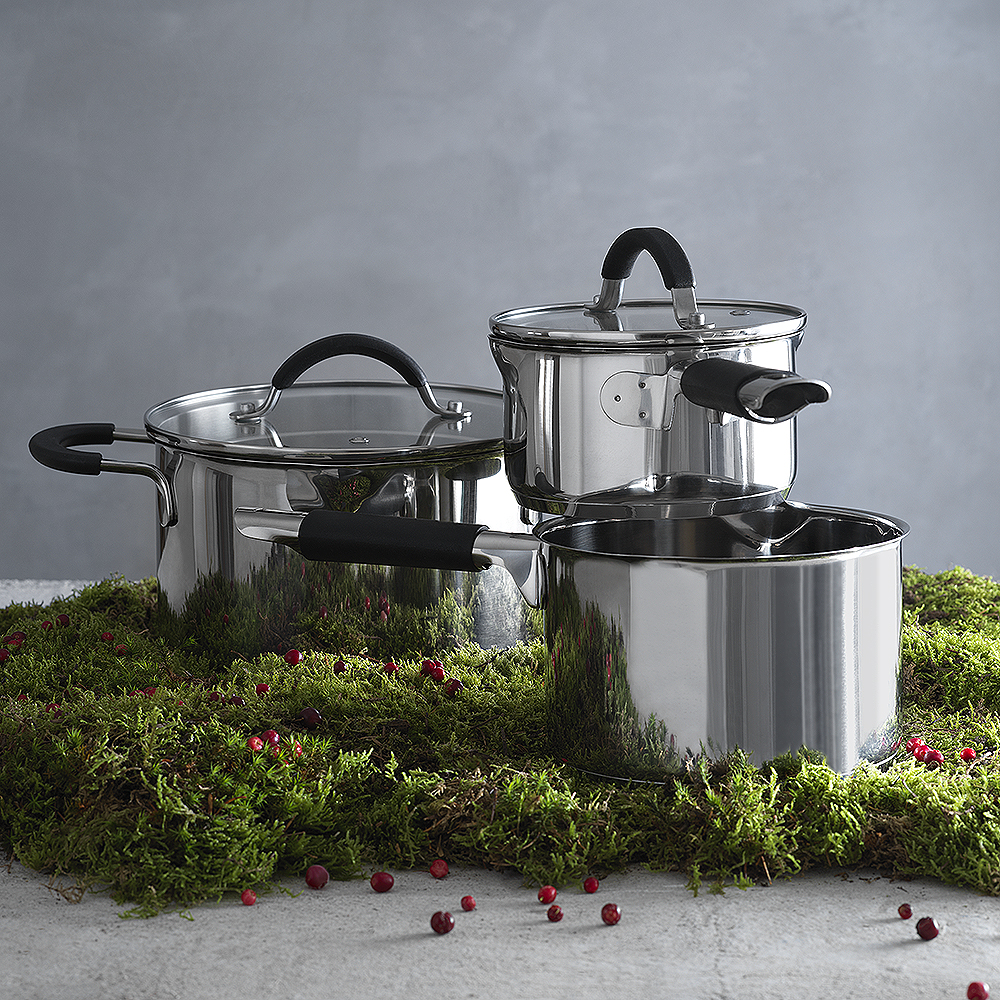 Anders Petter Backaryd Kastrullset 3 delar med glaslock