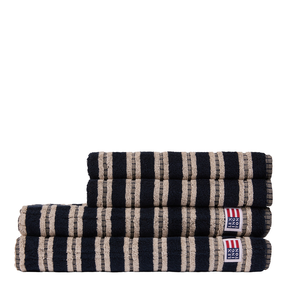 Lexington Randig handduk frotté 70x130 cm svart/ljusbeige
